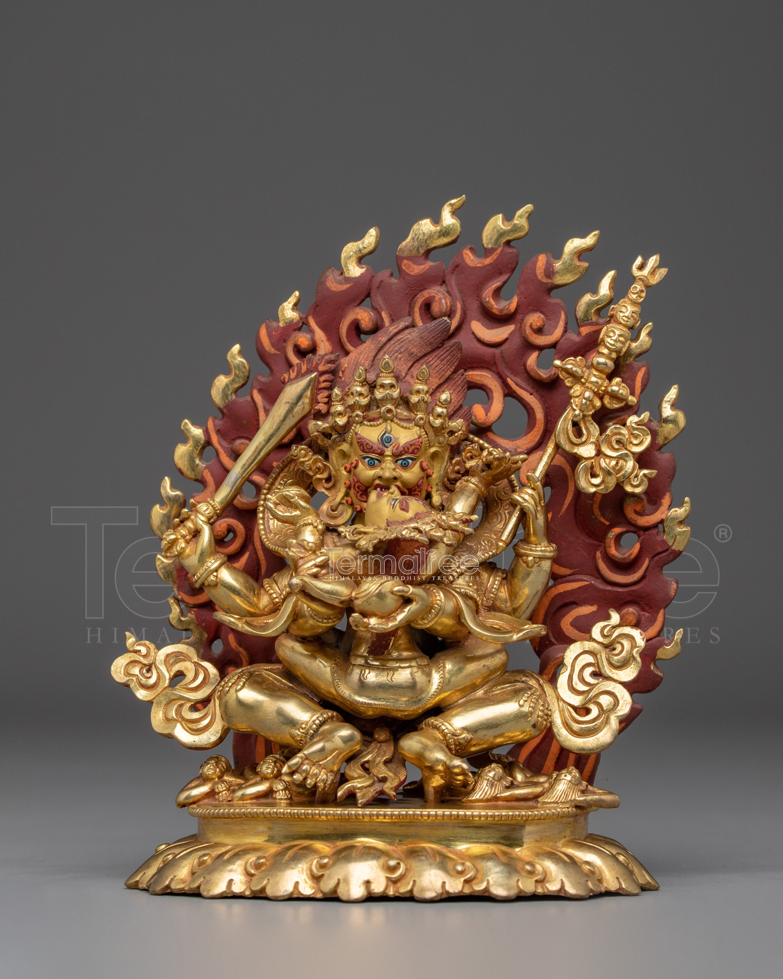 Sacred Four armed Mahakala Sculpture | Fierce Dharma Protector