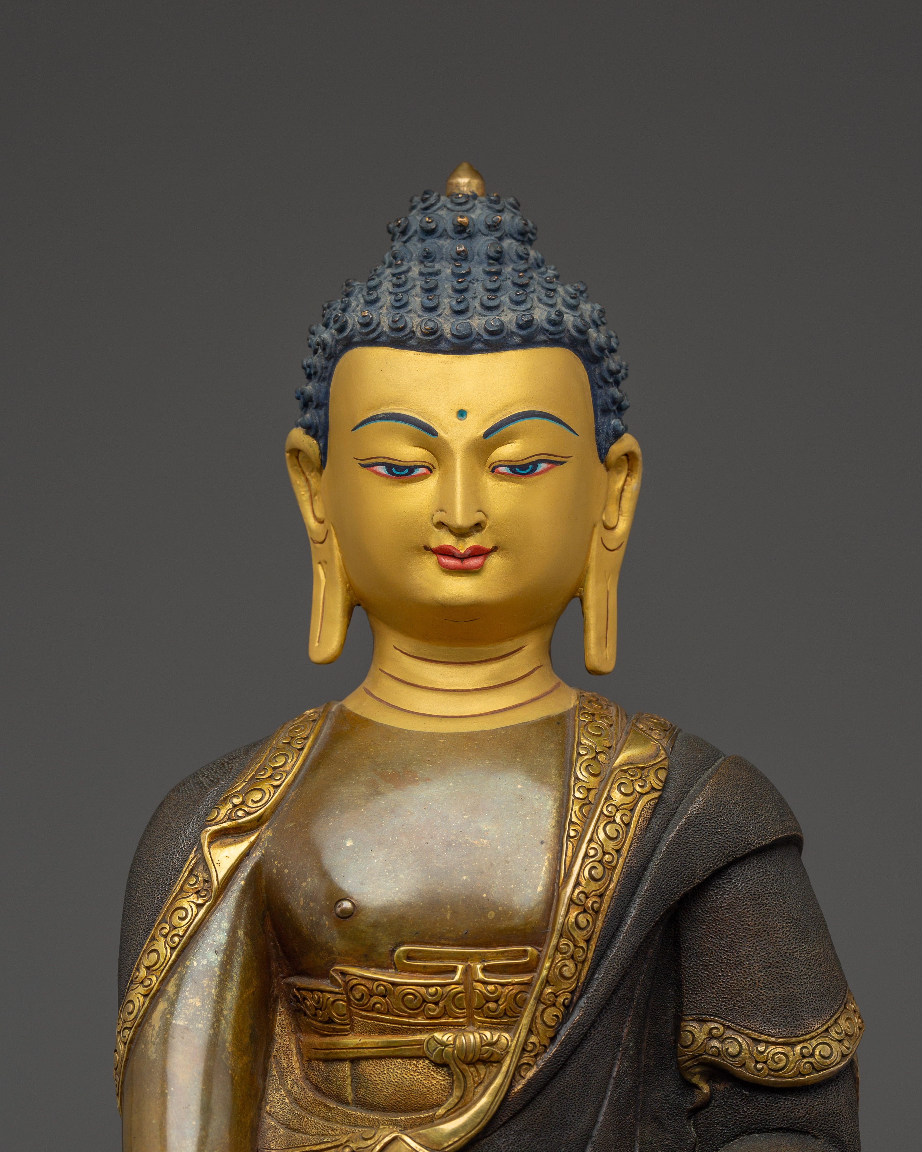 Peaceful 24K Gold Gilded Statue of Shakyamuni Buddha | Gautama Buddha Artwork