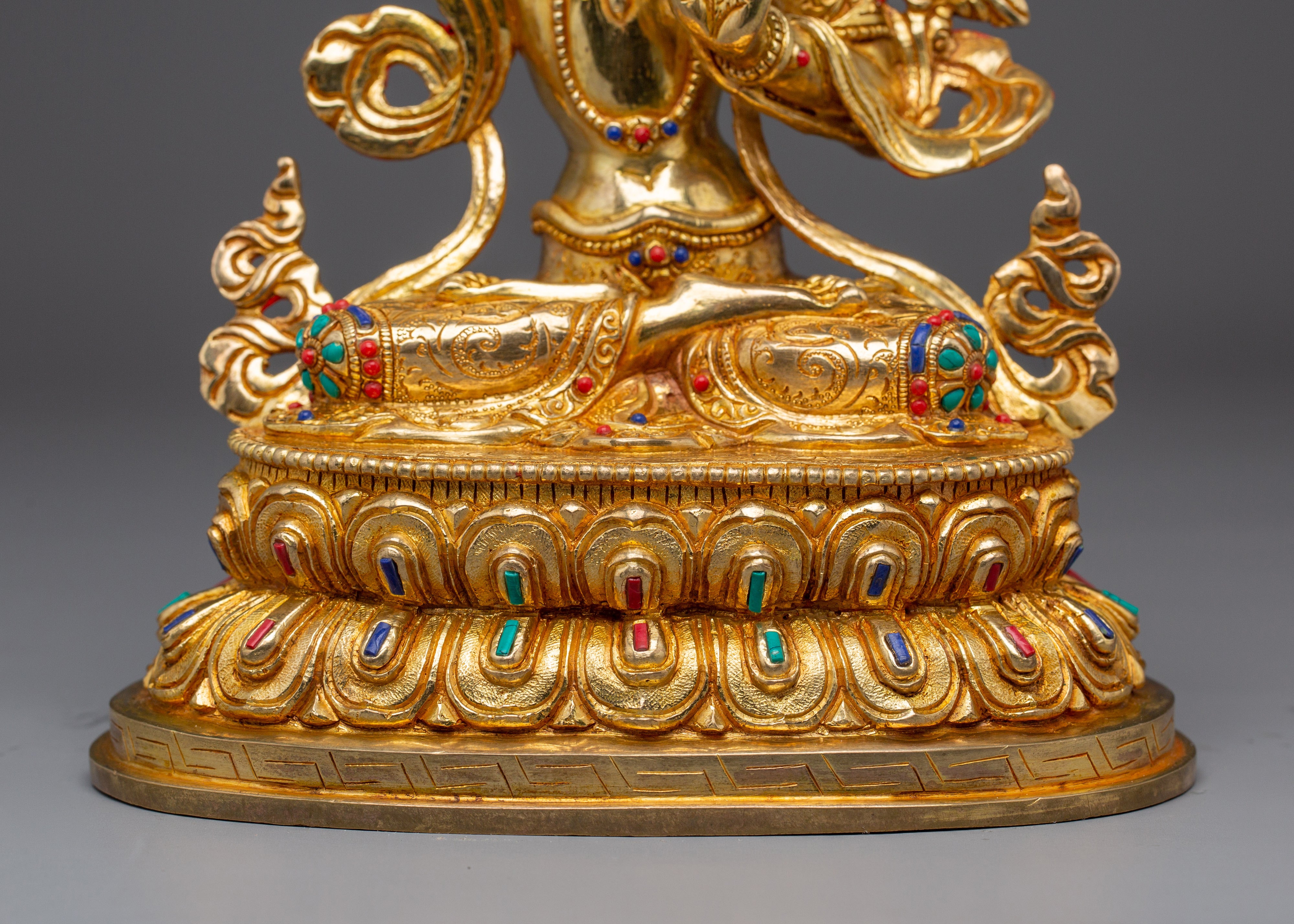 Manjushri Statue Seated in Double Petal Lotus Seat | 24K Gold Gilded Artwork