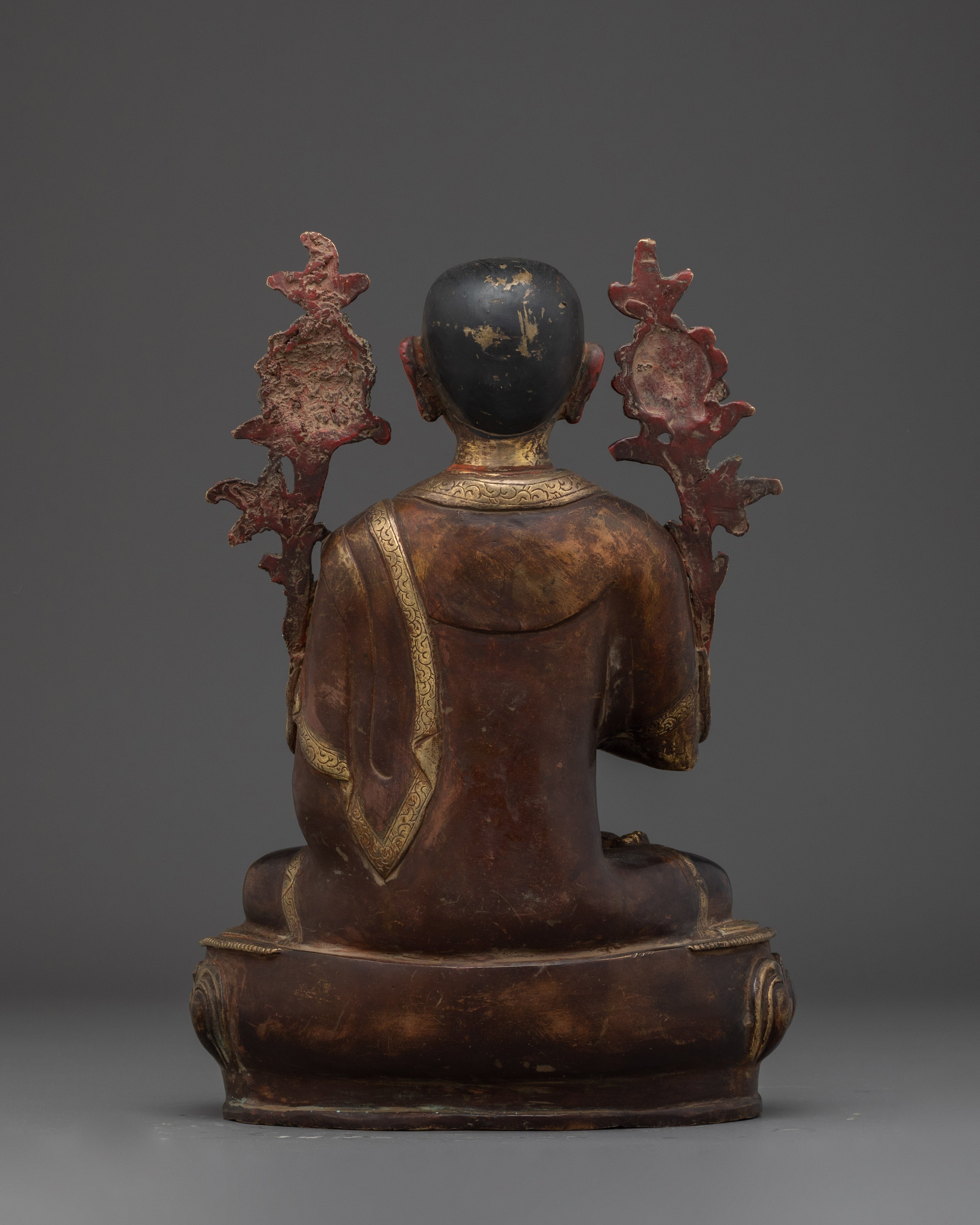 24K Gold-Gilded Tsongkhapa Set for Shrine | Handcrafted Copper Buddhist Statue