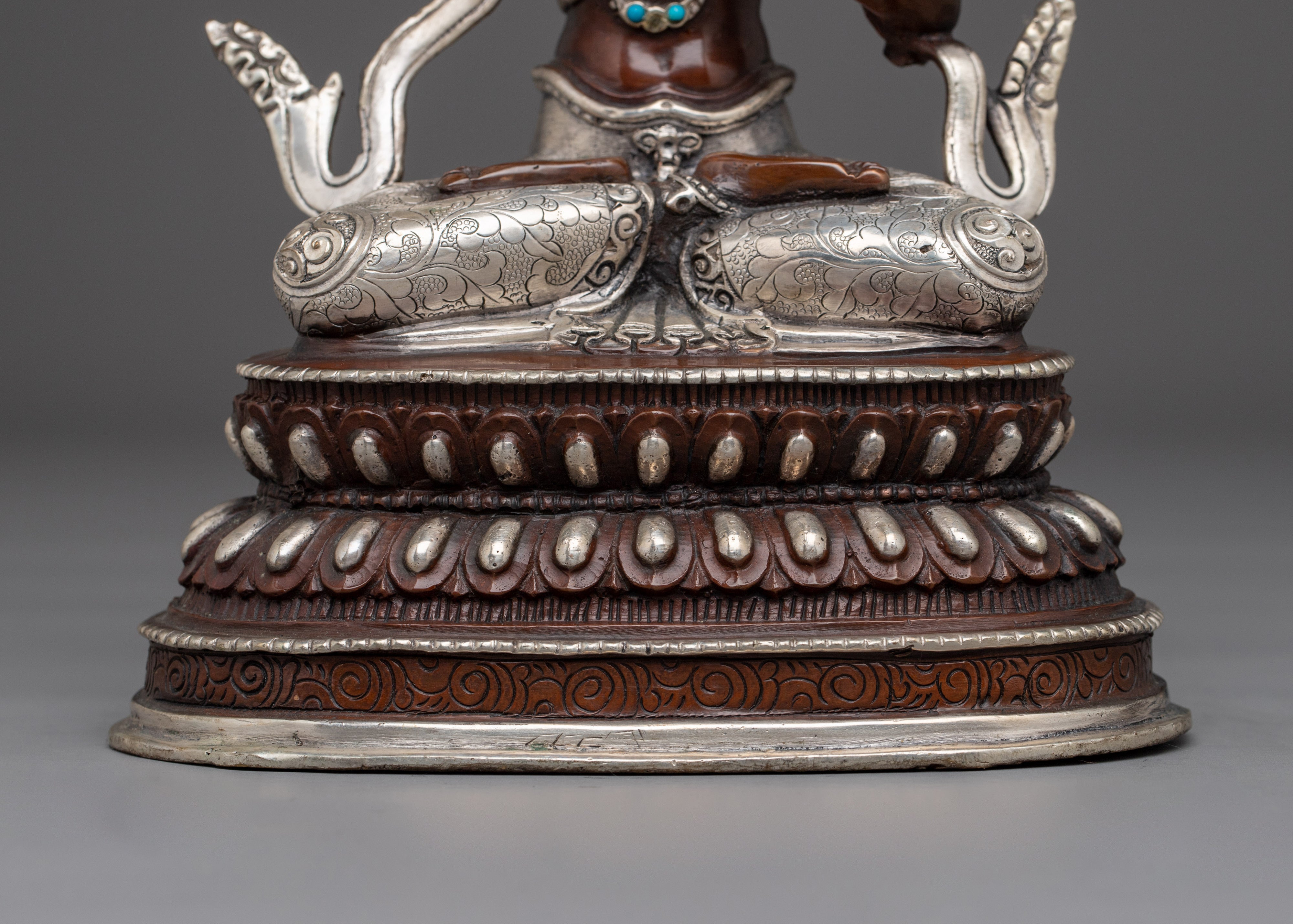 Manjushri Copper Statue with Silver & Gold | Symbol of Enlightenment, Sacred Knowledge