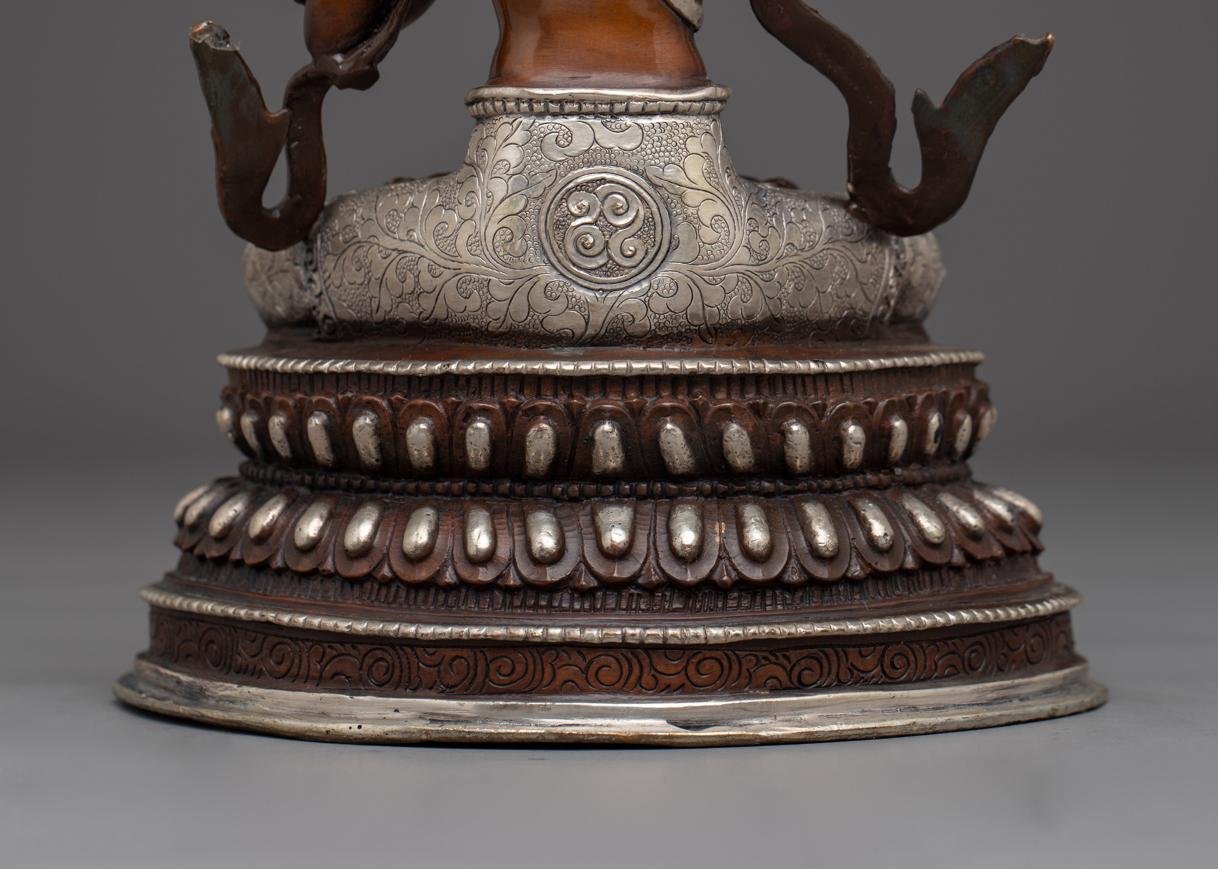Manjushri Copper Statue with Silver & Gold | Symbol of Enlightenment, Sacred Knowledge