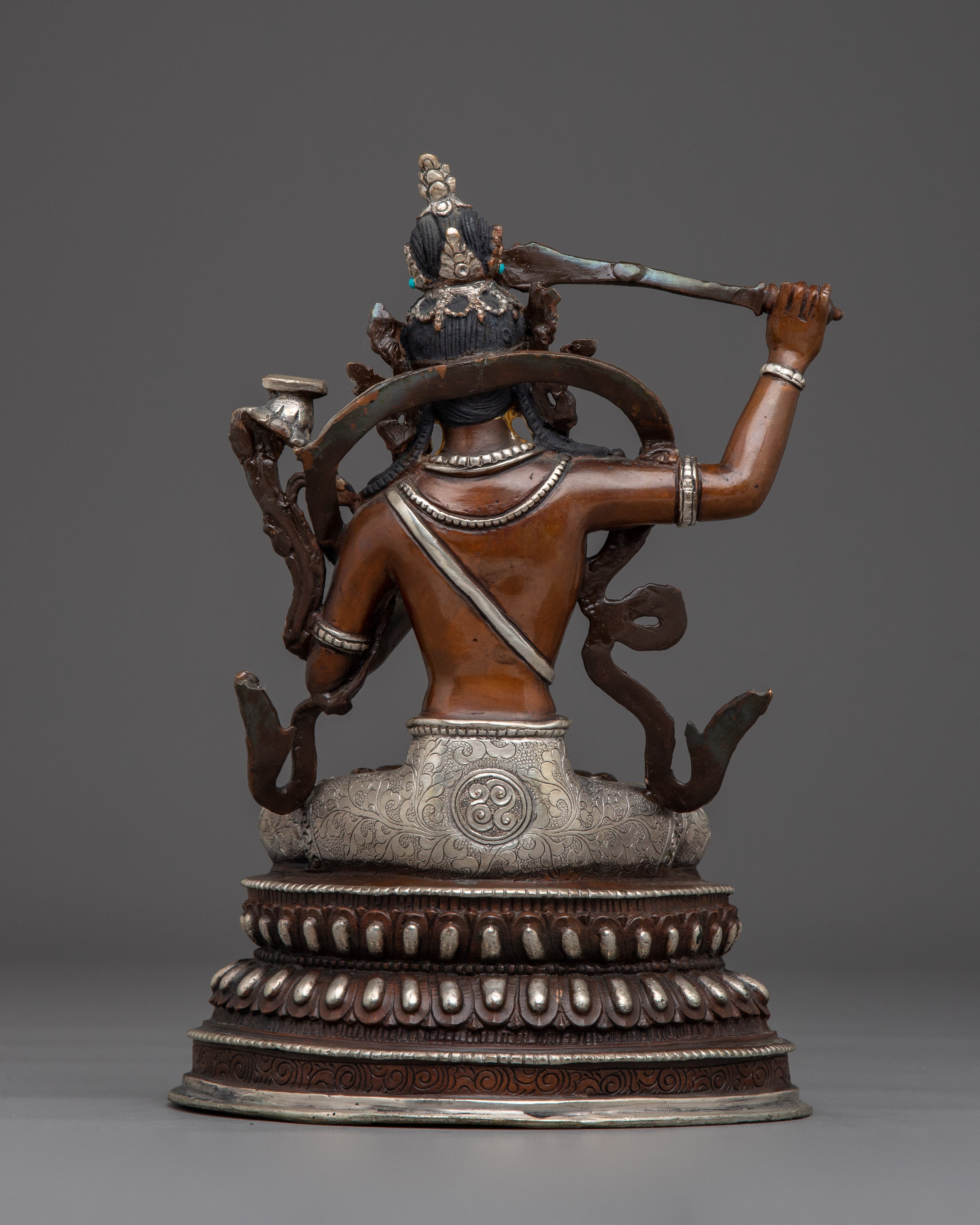 Manjushri Copper Statue with Silver & Gold | Symbol of Enlightenment, Sacred Knowledge