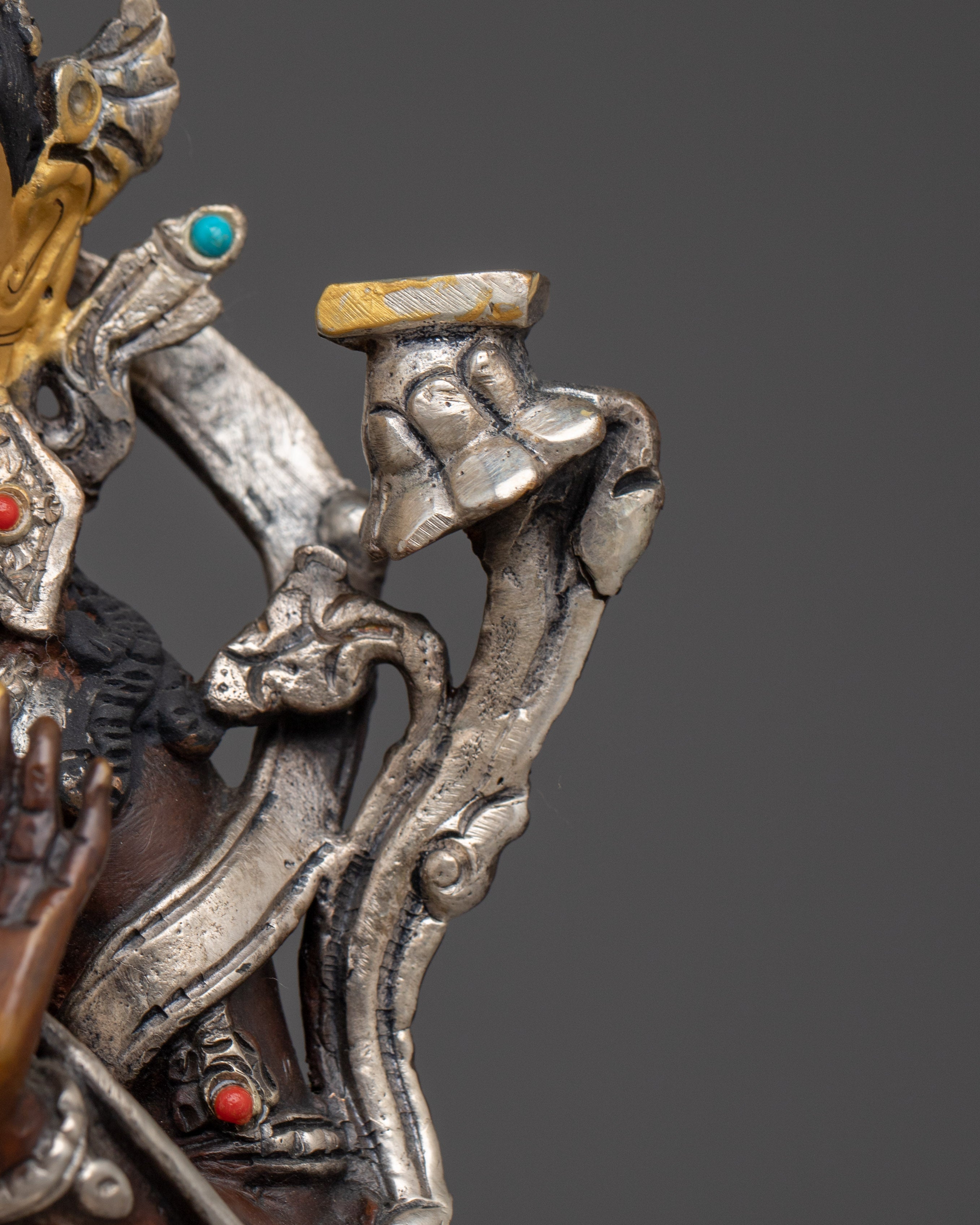 Manjushri Copper Statue with Silver & Gold | Symbol of Enlightenment, Sacred Knowledge