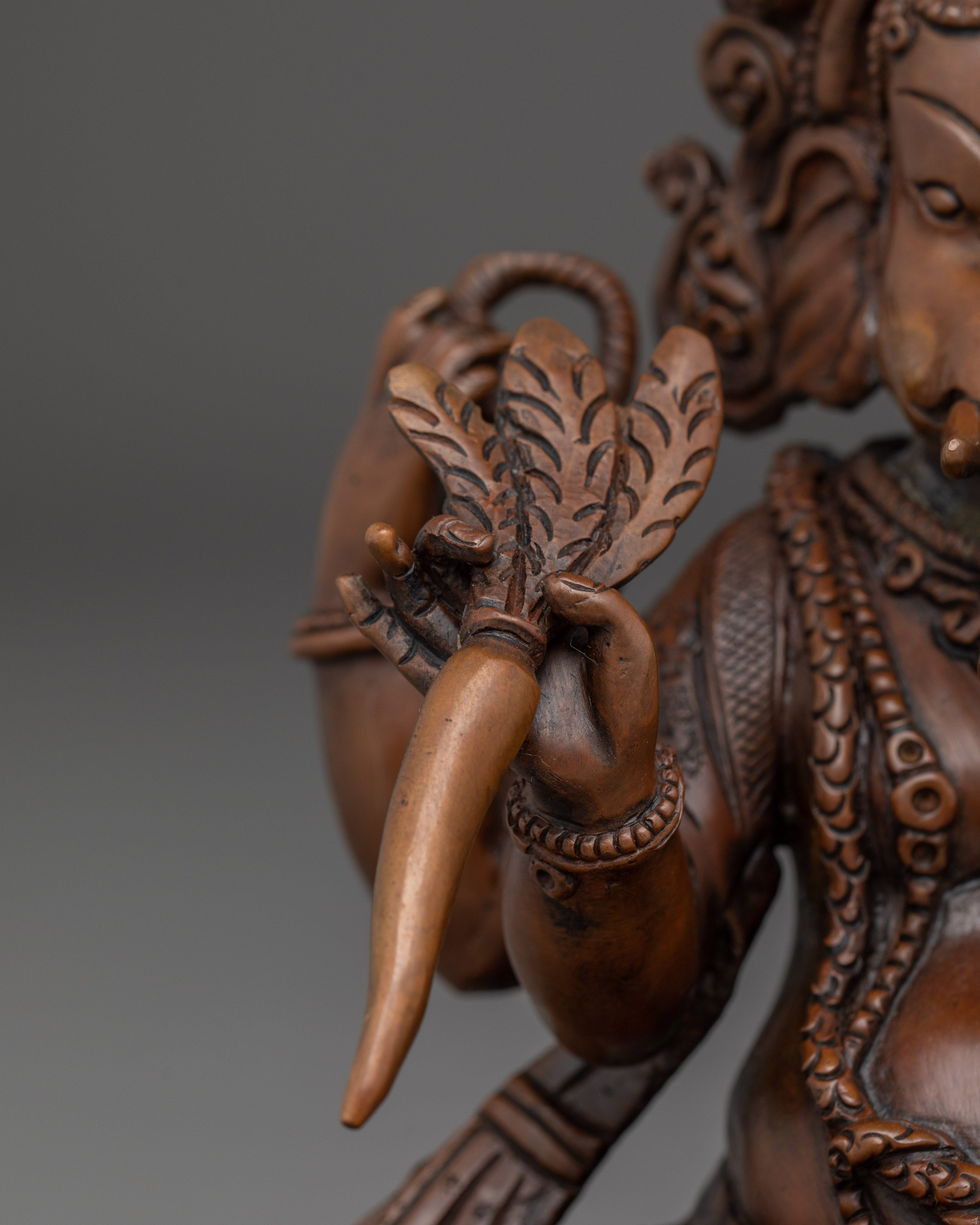 Oxidized Copper Ganesh Statue | God of Wisdom for Altar or Shrine