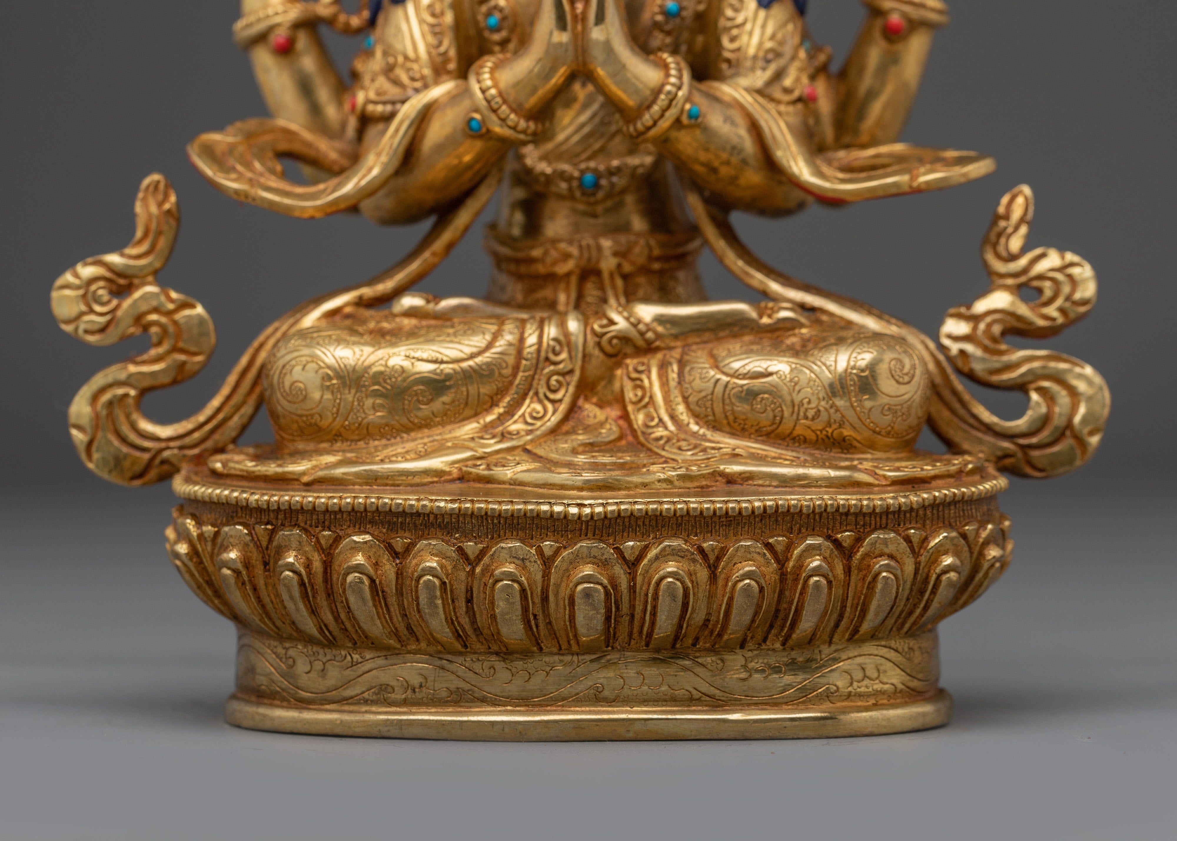 Handmade Tibetan Artwork of Golden Chenrezig | Compassionate Bodhisattva