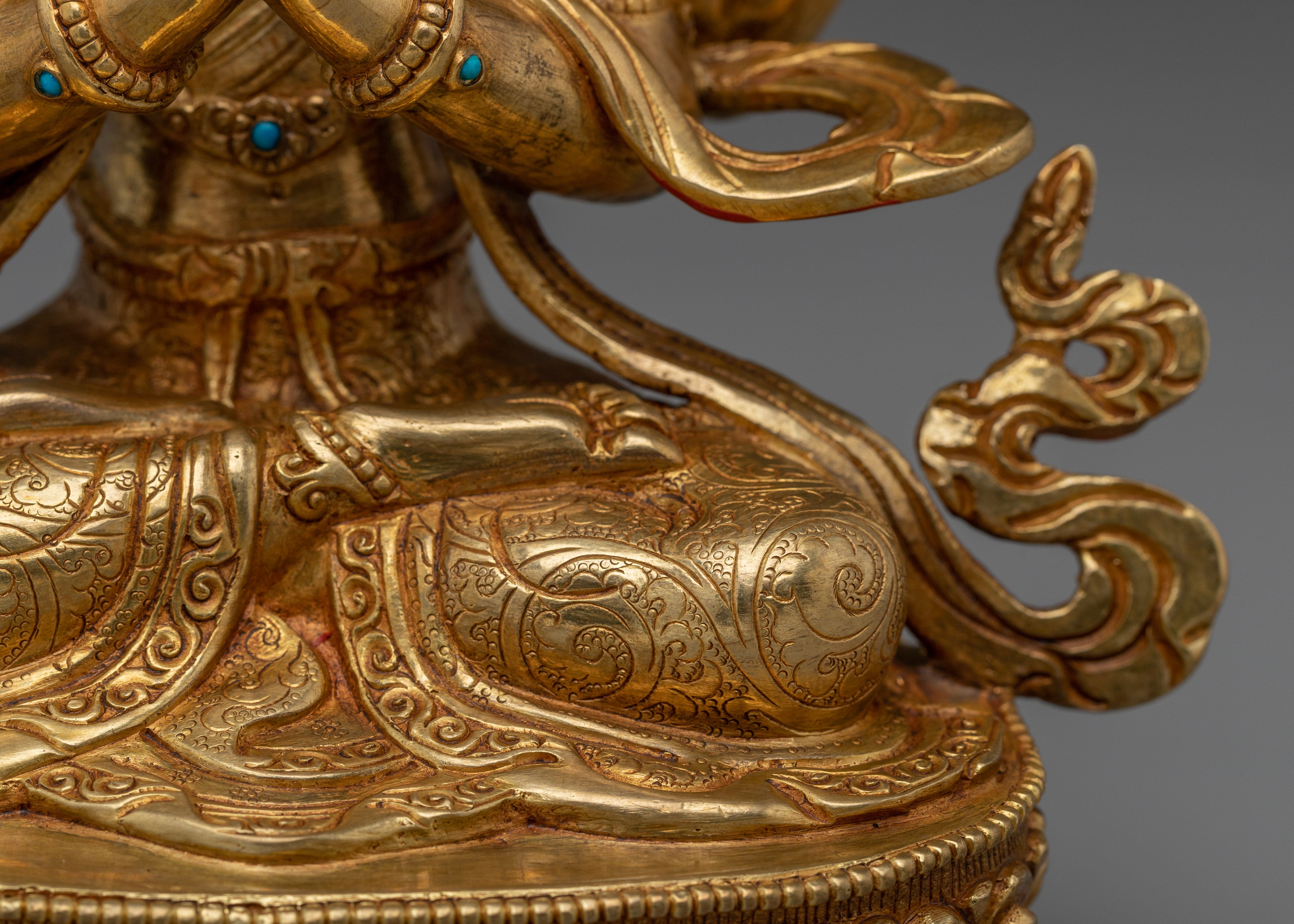 Handmade Tibetan Artwork of Golden Chenrezig | Compassionate Bodhisattva