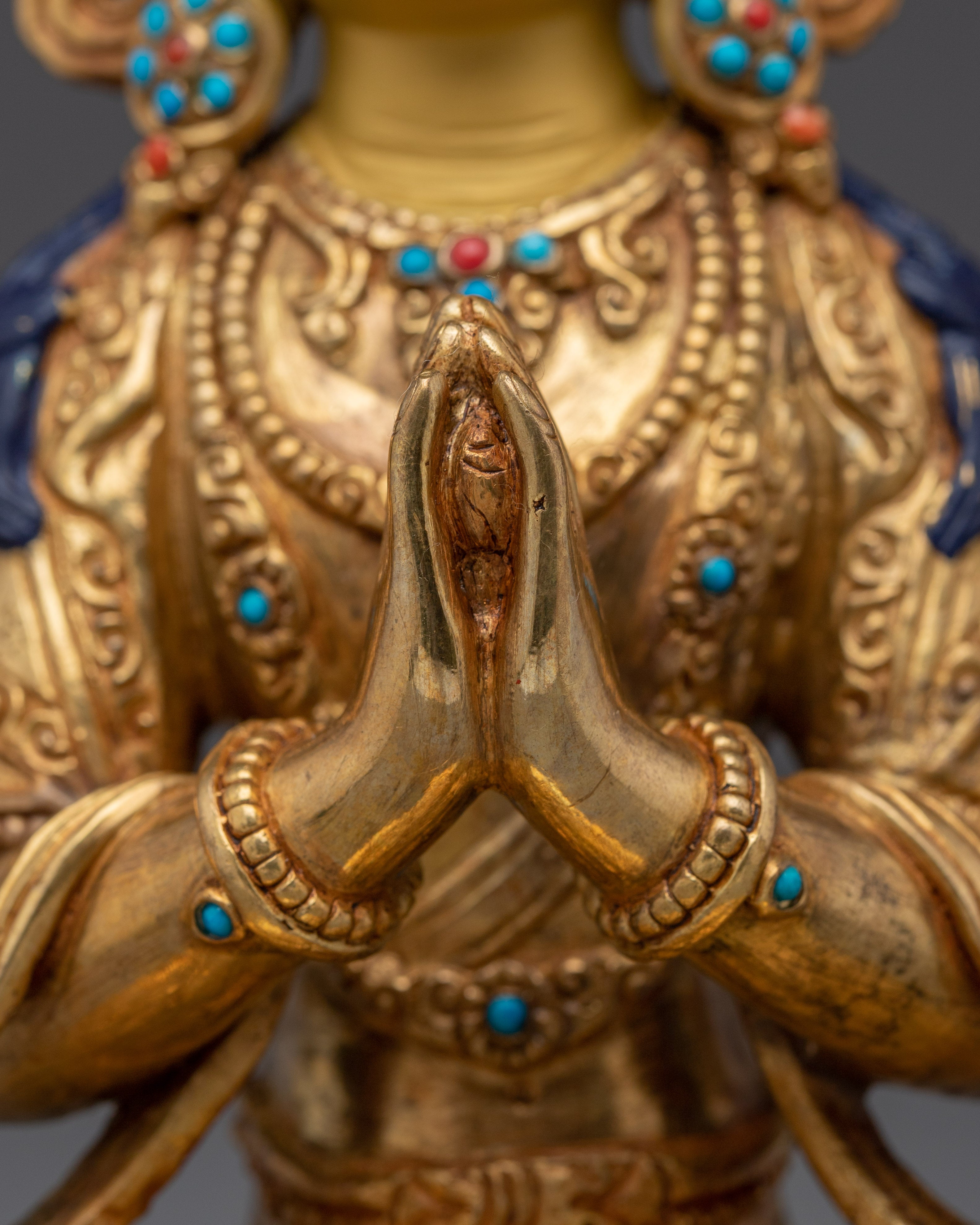 Handmade Tibetan Artwork of Golden Chenrezig | Compassionate Bodhisattva