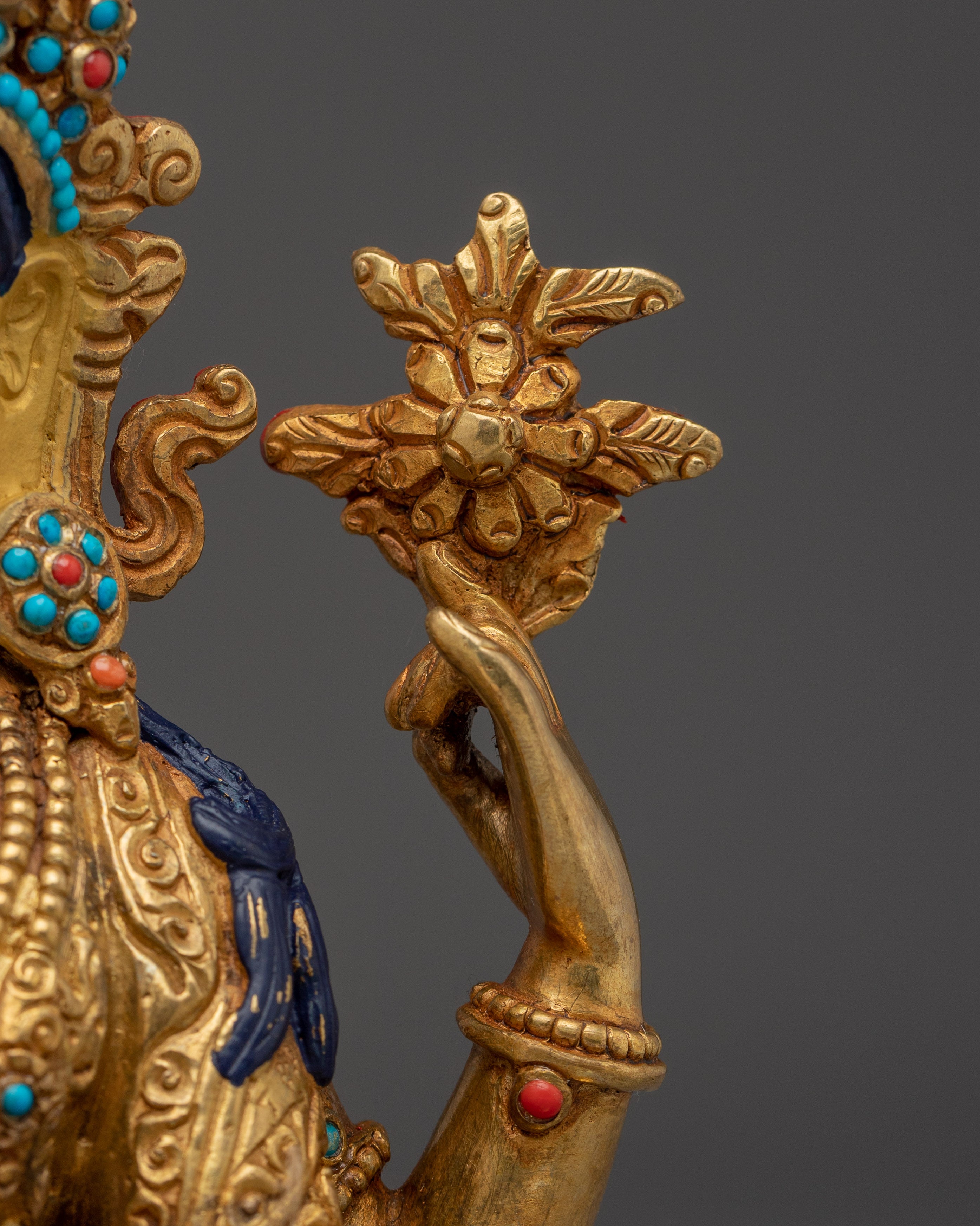 Handmade Tibetan Artwork of Golden Chenrezig | Compassionate Bodhisattva