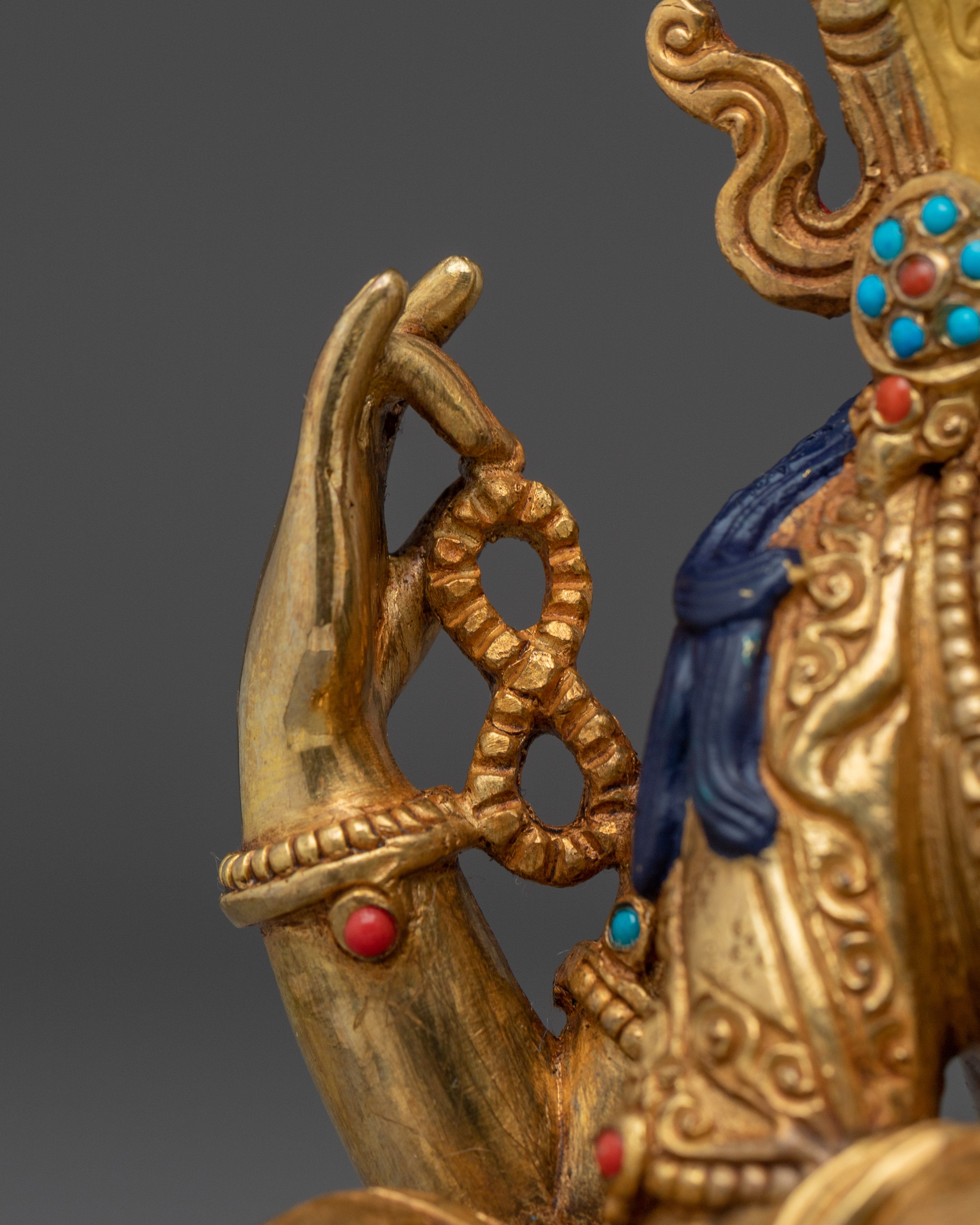 Handmade Tibetan Artwork of Golden Chenrezig | Compassionate Bodhisattva