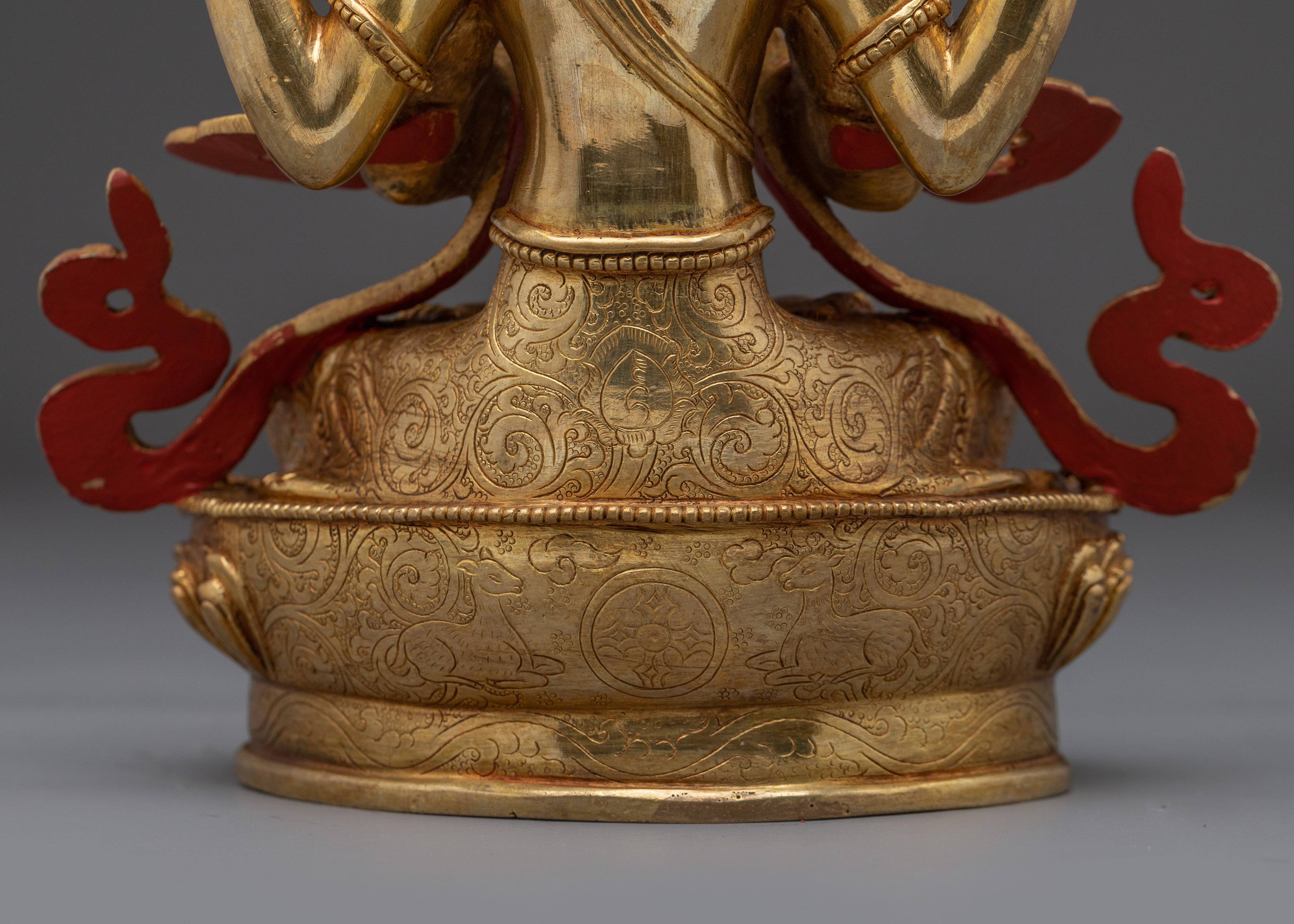 Handmade Tibetan Artwork of Golden Chenrezig | Compassionate Bodhisattva