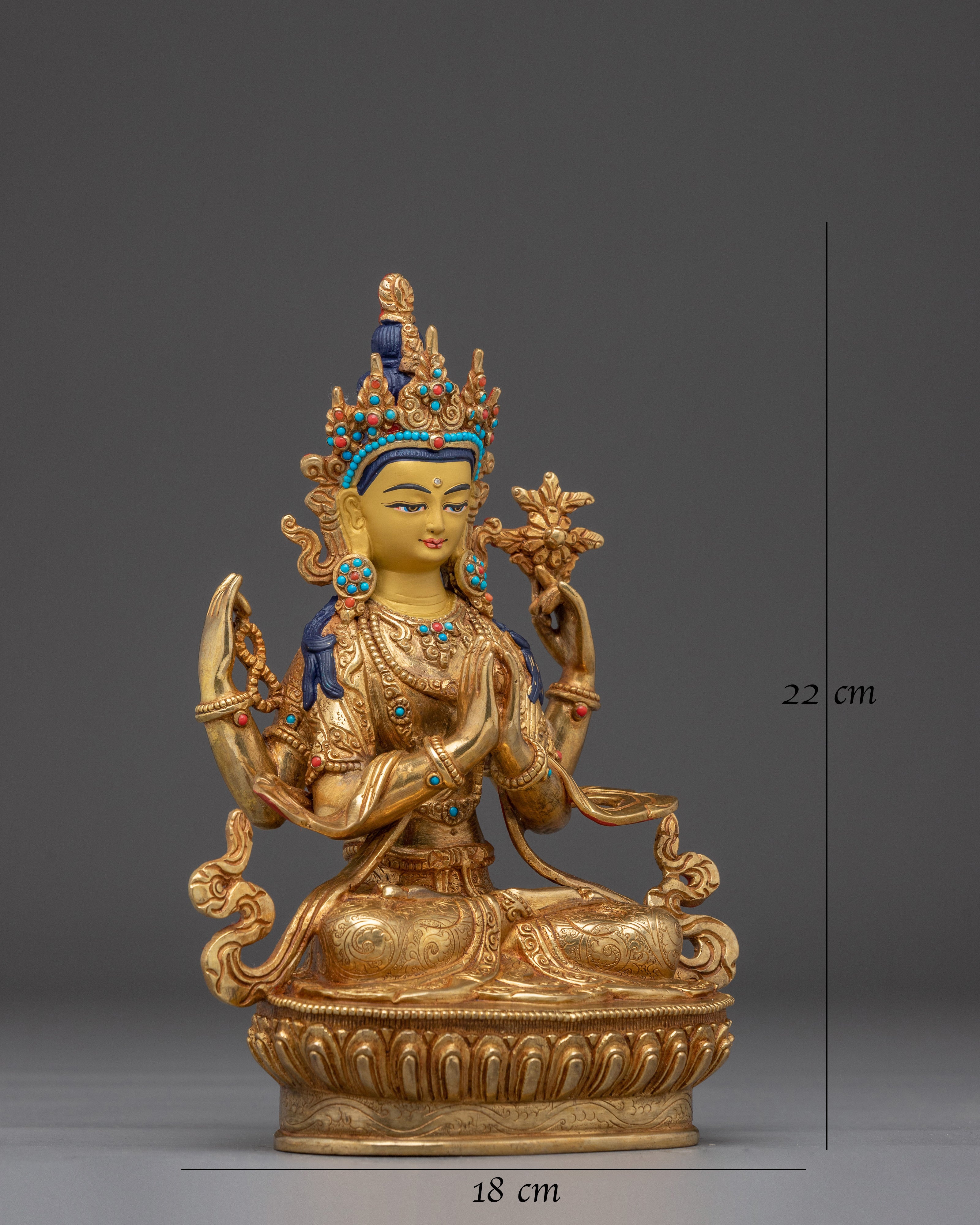Handmade Tibetan Artwork of Golden Chenrezig