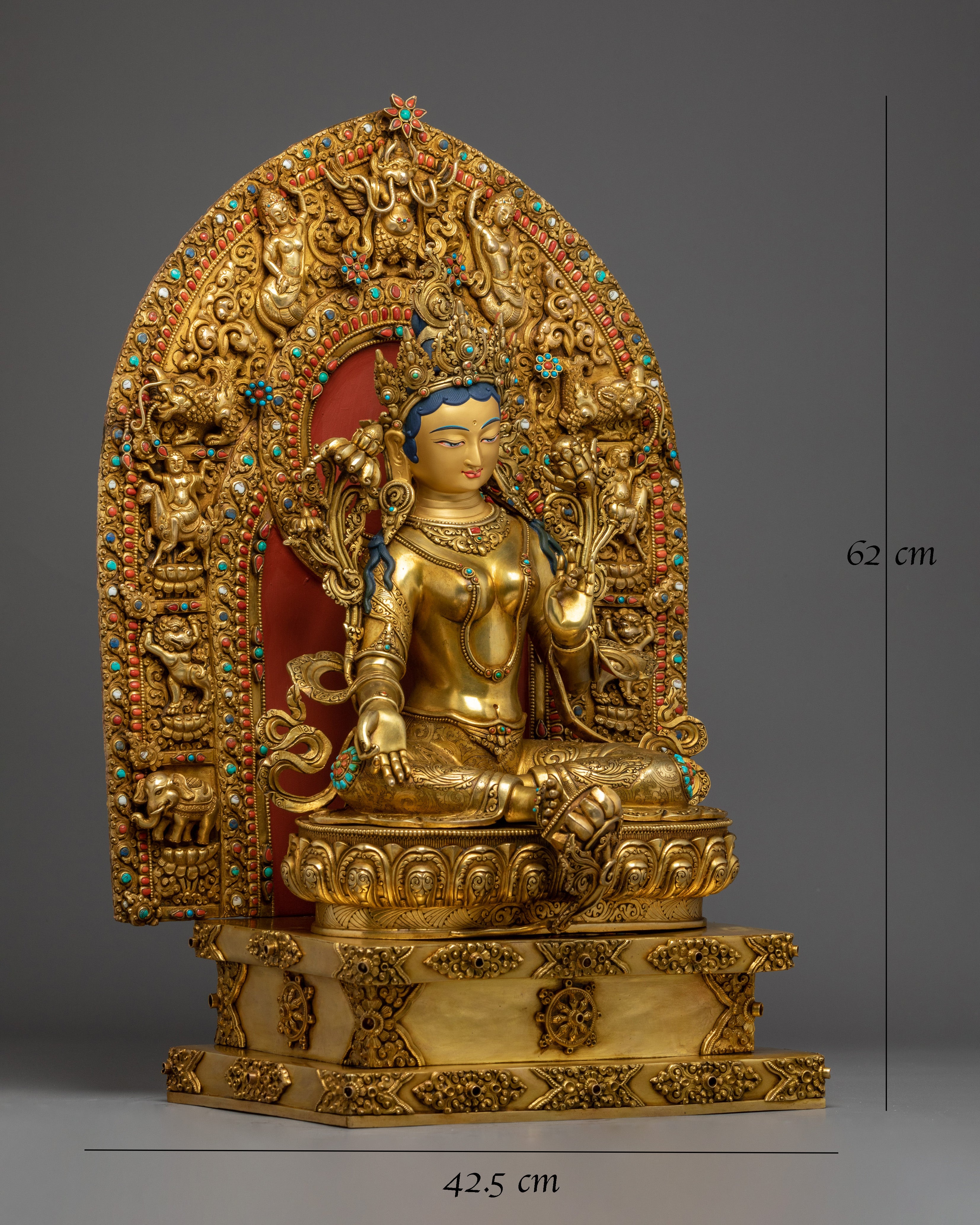 Statue of Green Tara on Throne 