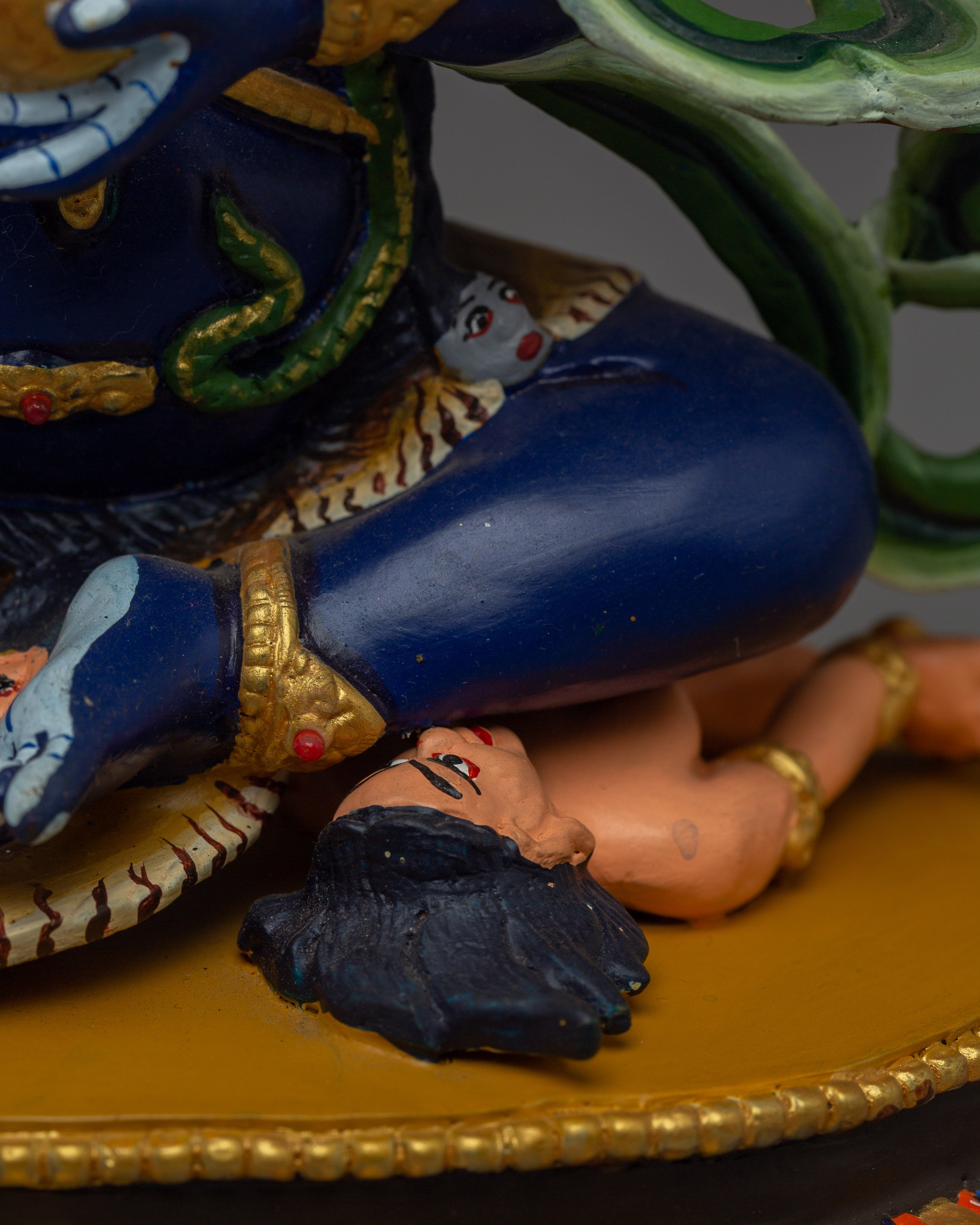 4 Arm Mahakala Copper Statue | Gold & Acrylic Painted Buddhist Protector Deity