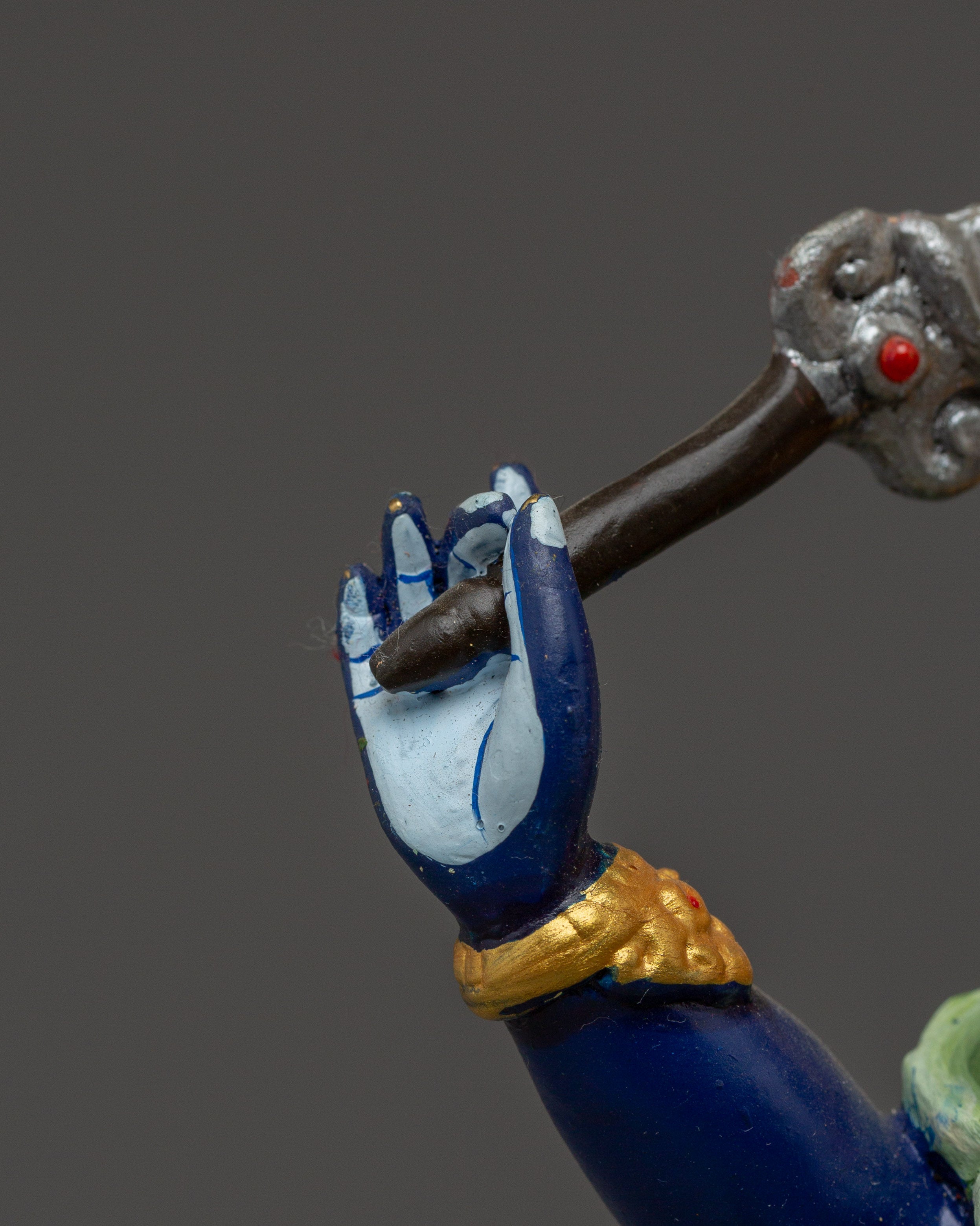 4 Arm Mahakala Copper Statue | Gold & Acrylic Painted Buddhist Protector Deity