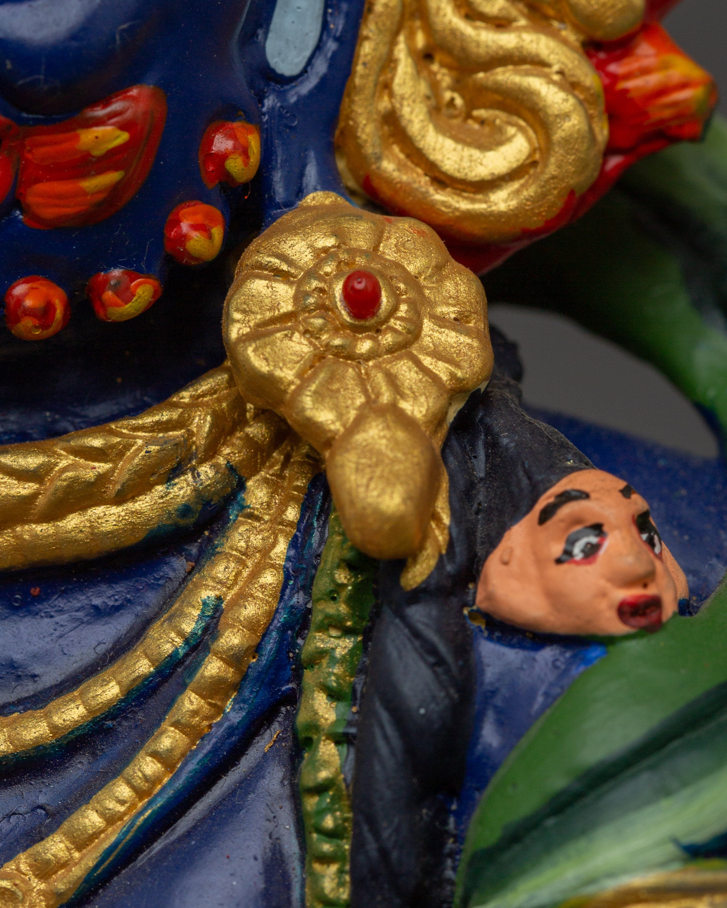 4 Arm Mahakala Copper Statue | Gold & Acrylic Painted Buddhist Protector Deity