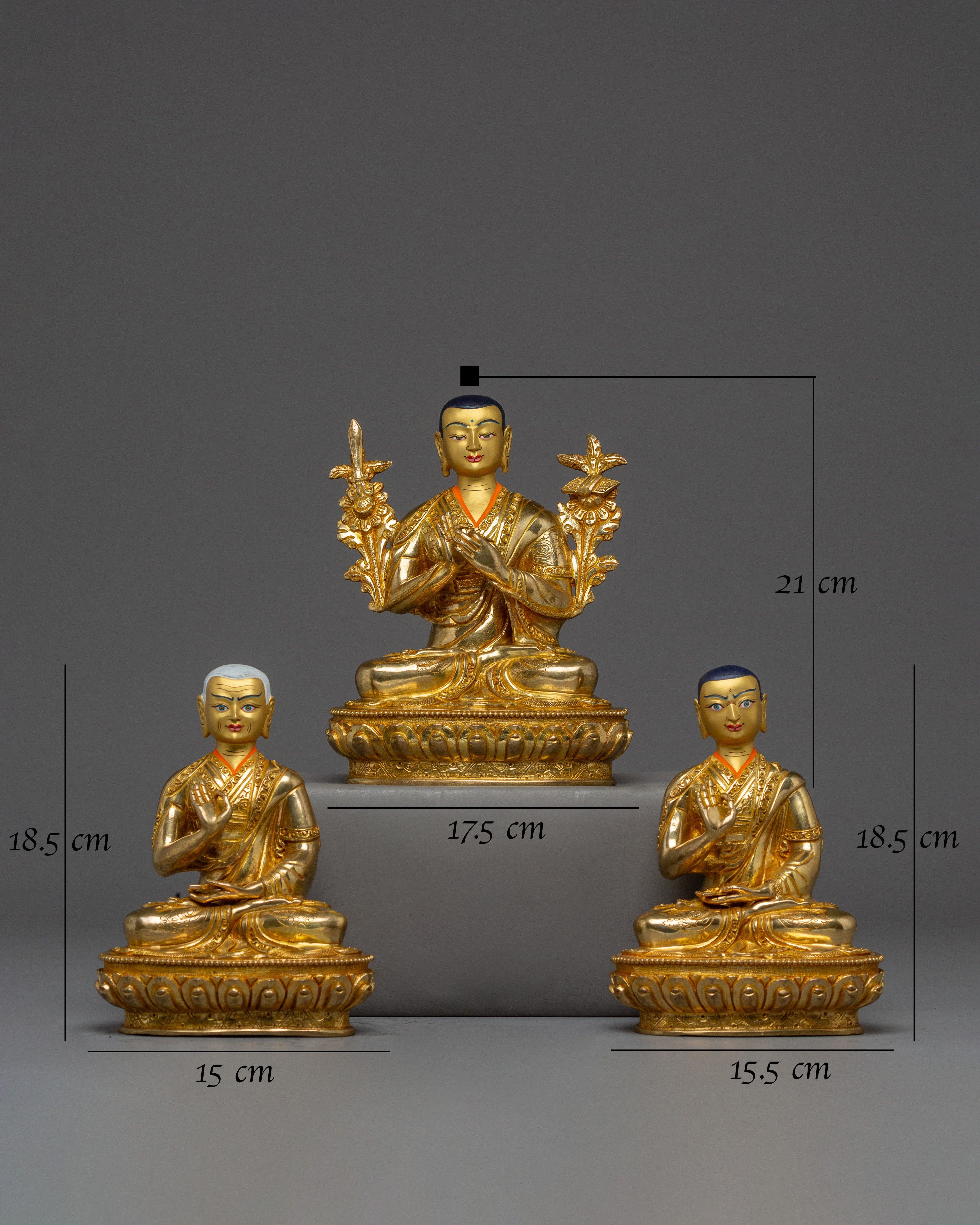 Tsongkhapa, Je Gyaltsab, and Je Khedrup Statues Set | Spiritual Enlightenment and Meditation