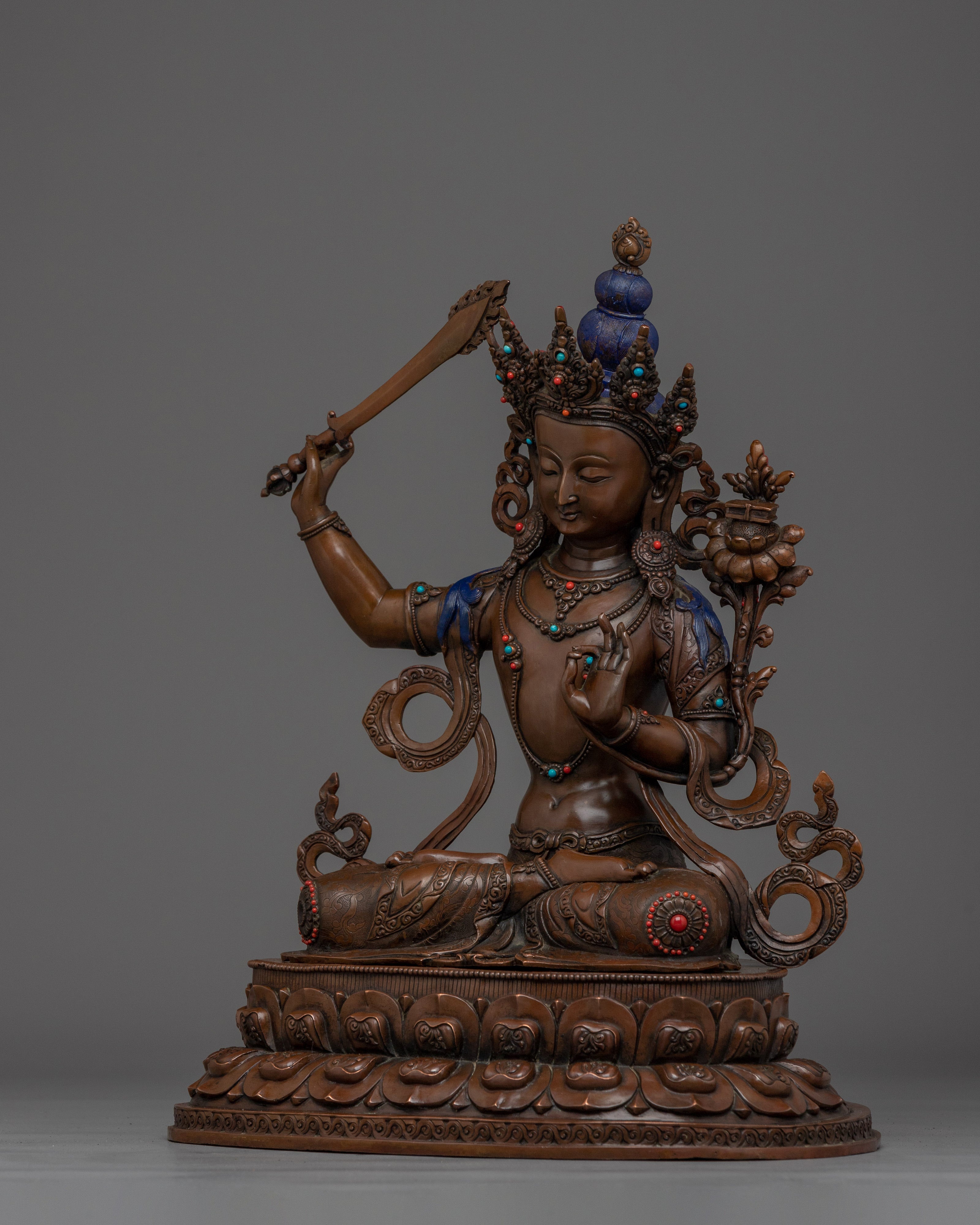 Manjushri Oxidized Copper Wisdom Deity with Sword | Ideal for Altars