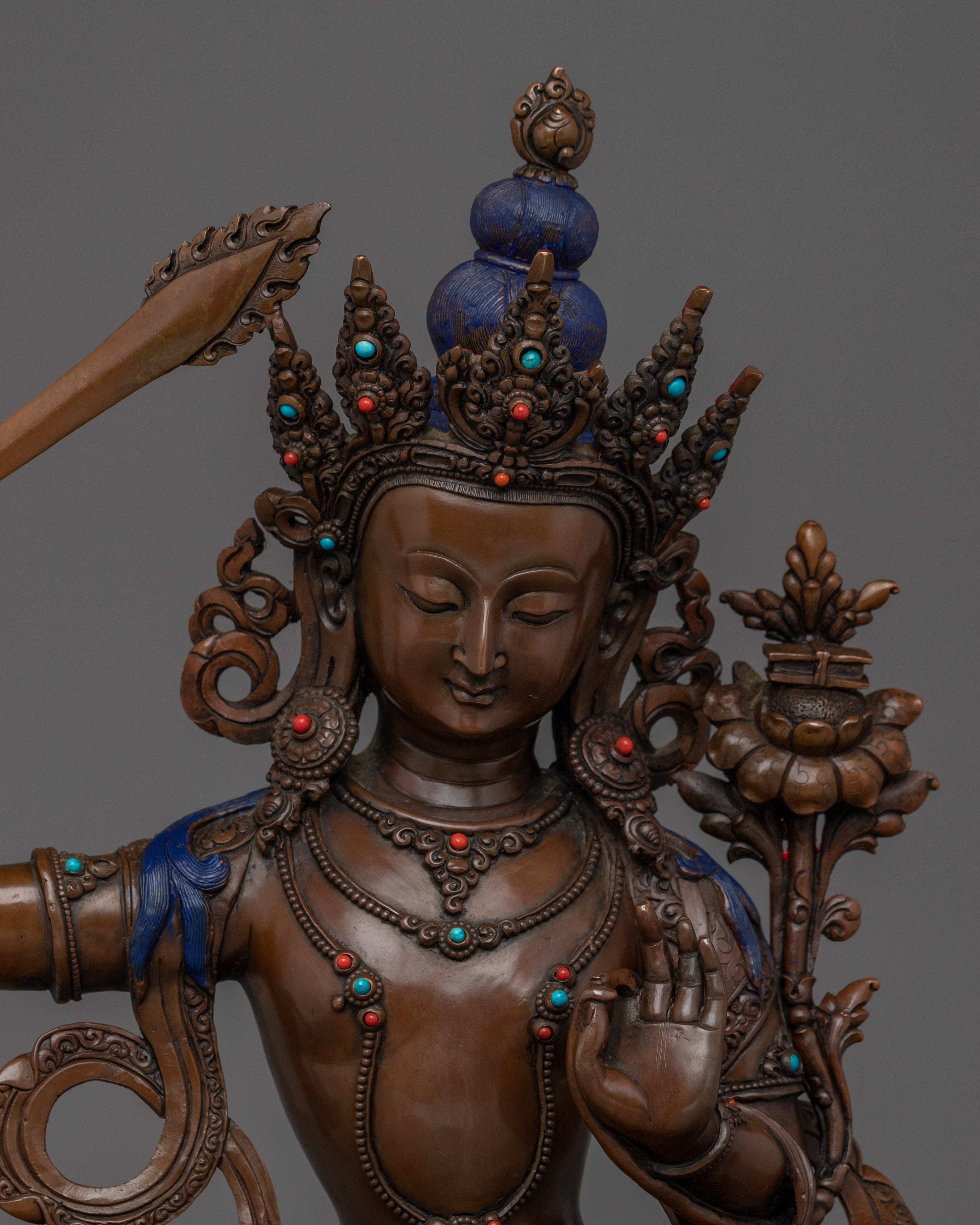 Manjushri Oxidized Copper Wisdom Deity with Sword | Ideal for Altars