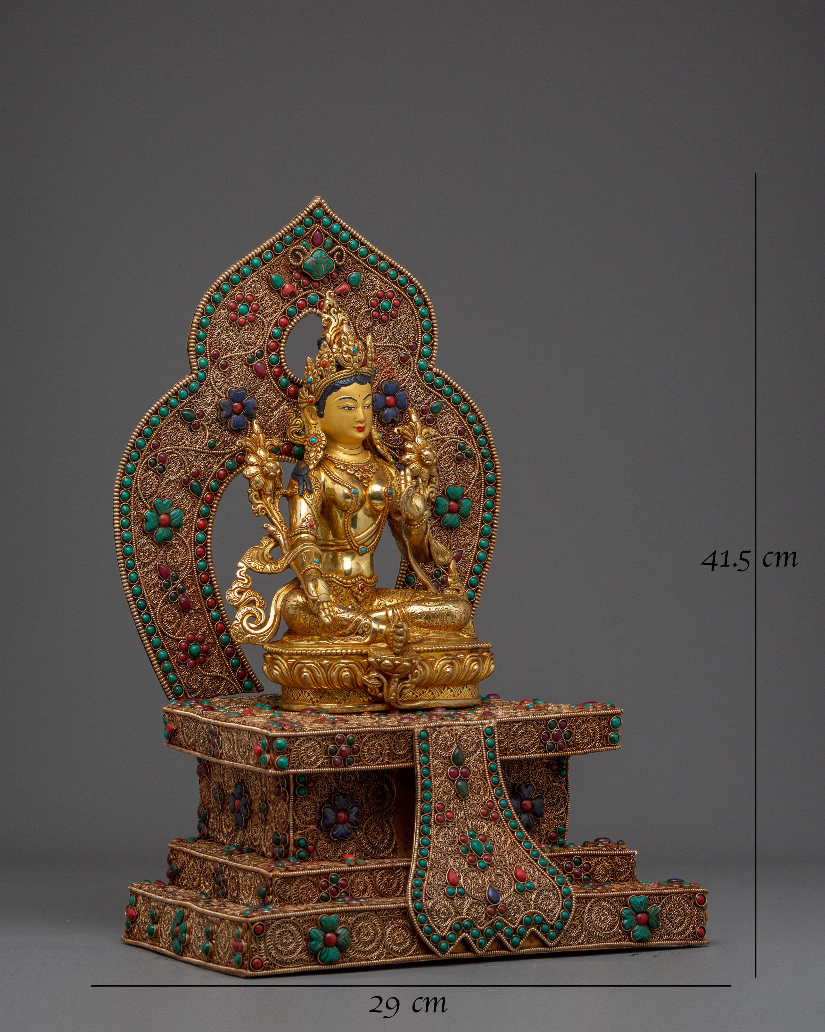 Green Tara With Throne Statue 