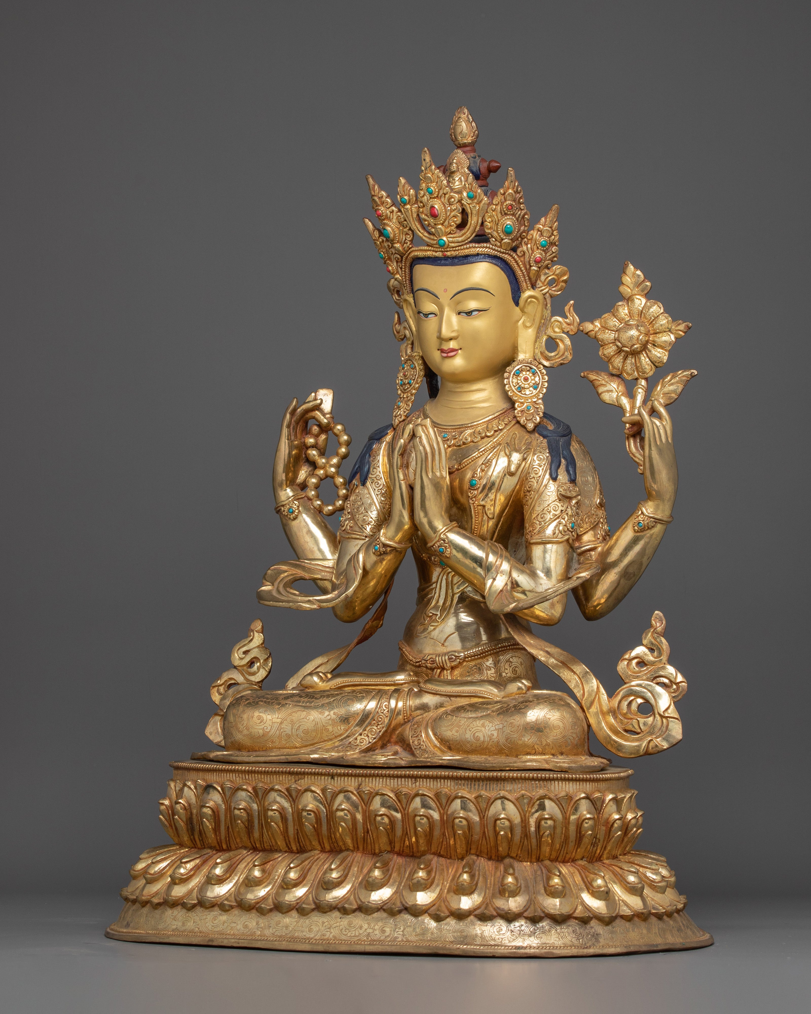 Golden Sculpture of Chenrezig | Also Known as Avalokiteshvara