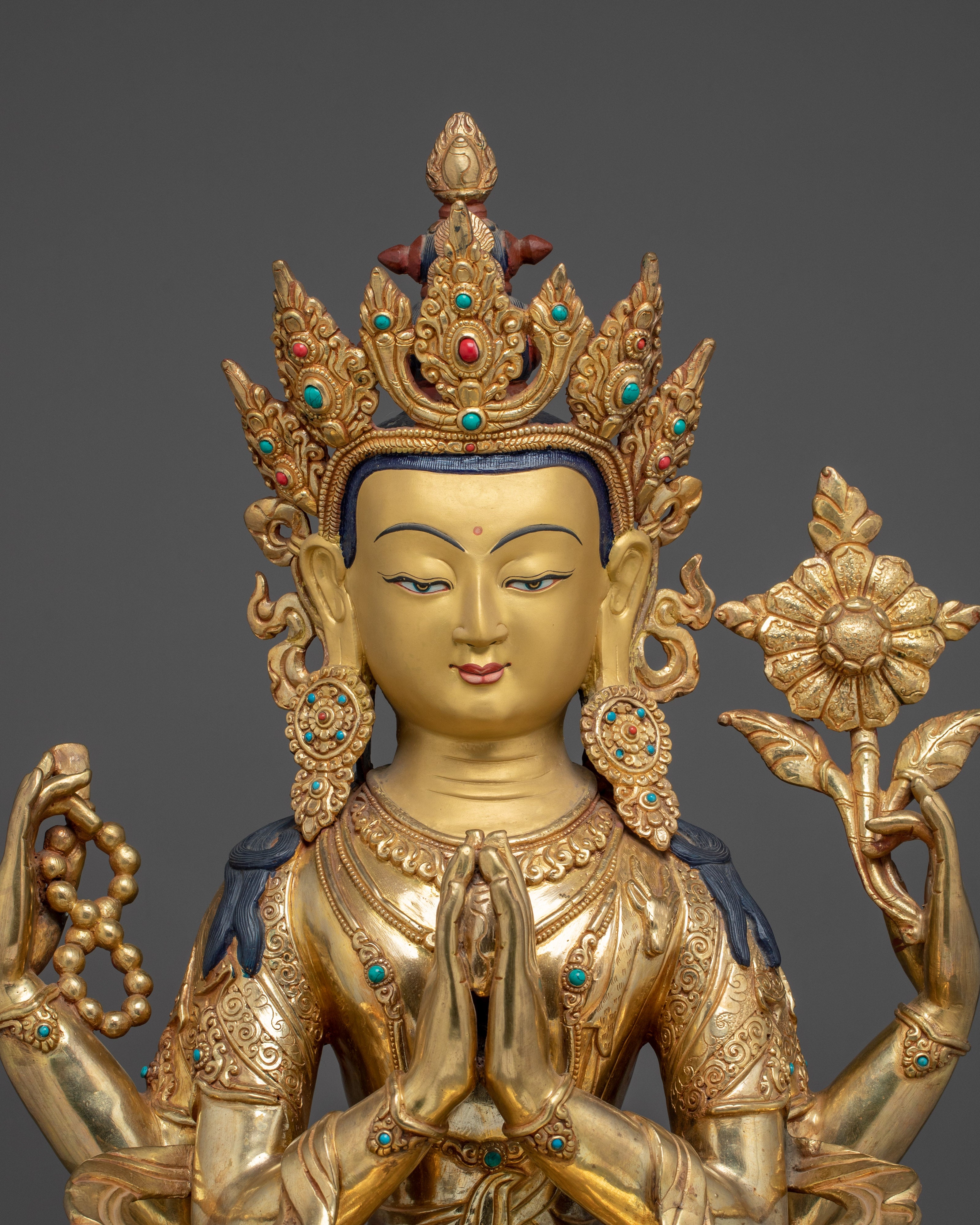 Golden Sculpture of Chenrezig | Also Known as Avalokiteshvara