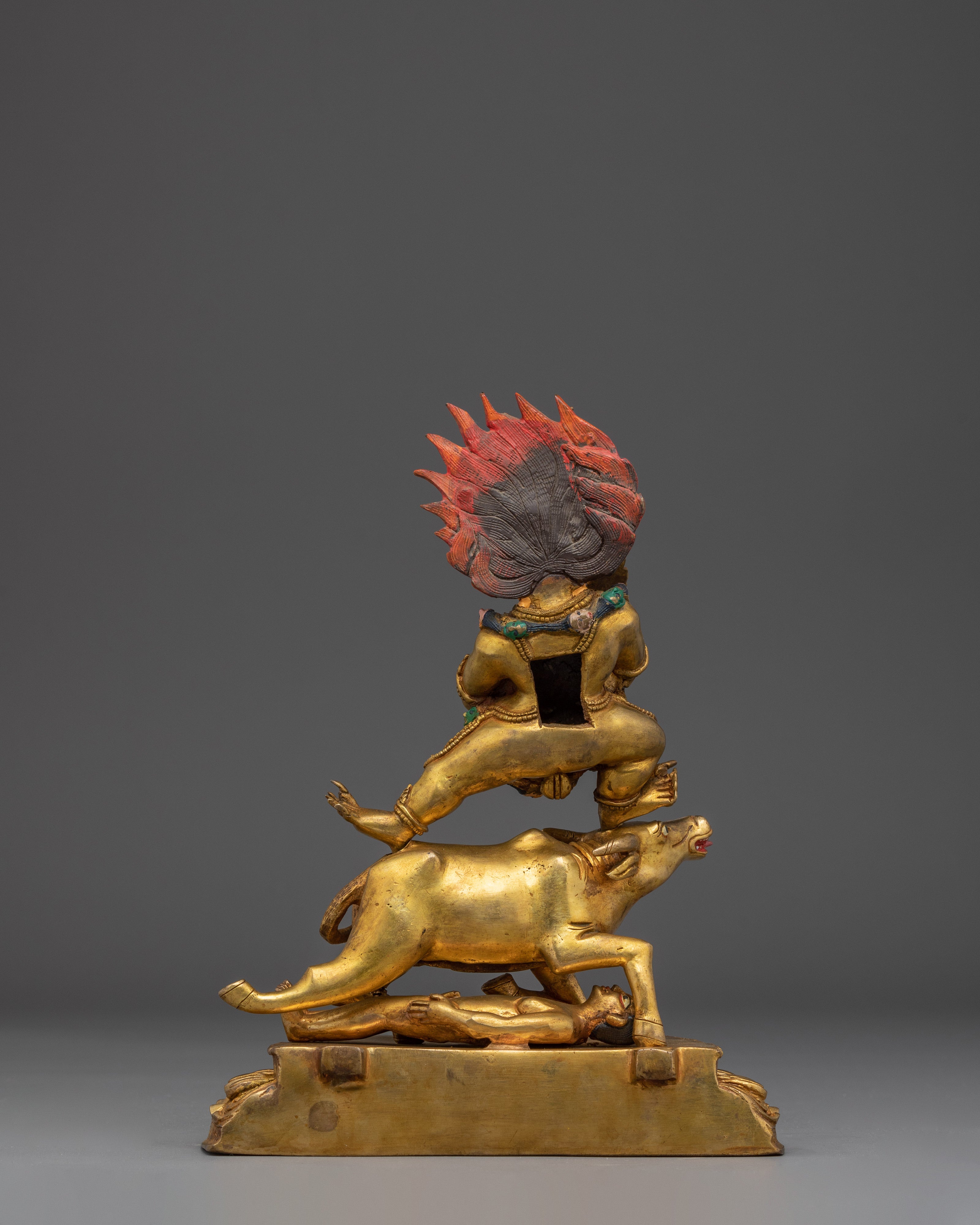 Gold Gilded Yamantaka Statue | Acrylic Paint Detail for Altar & Meditation