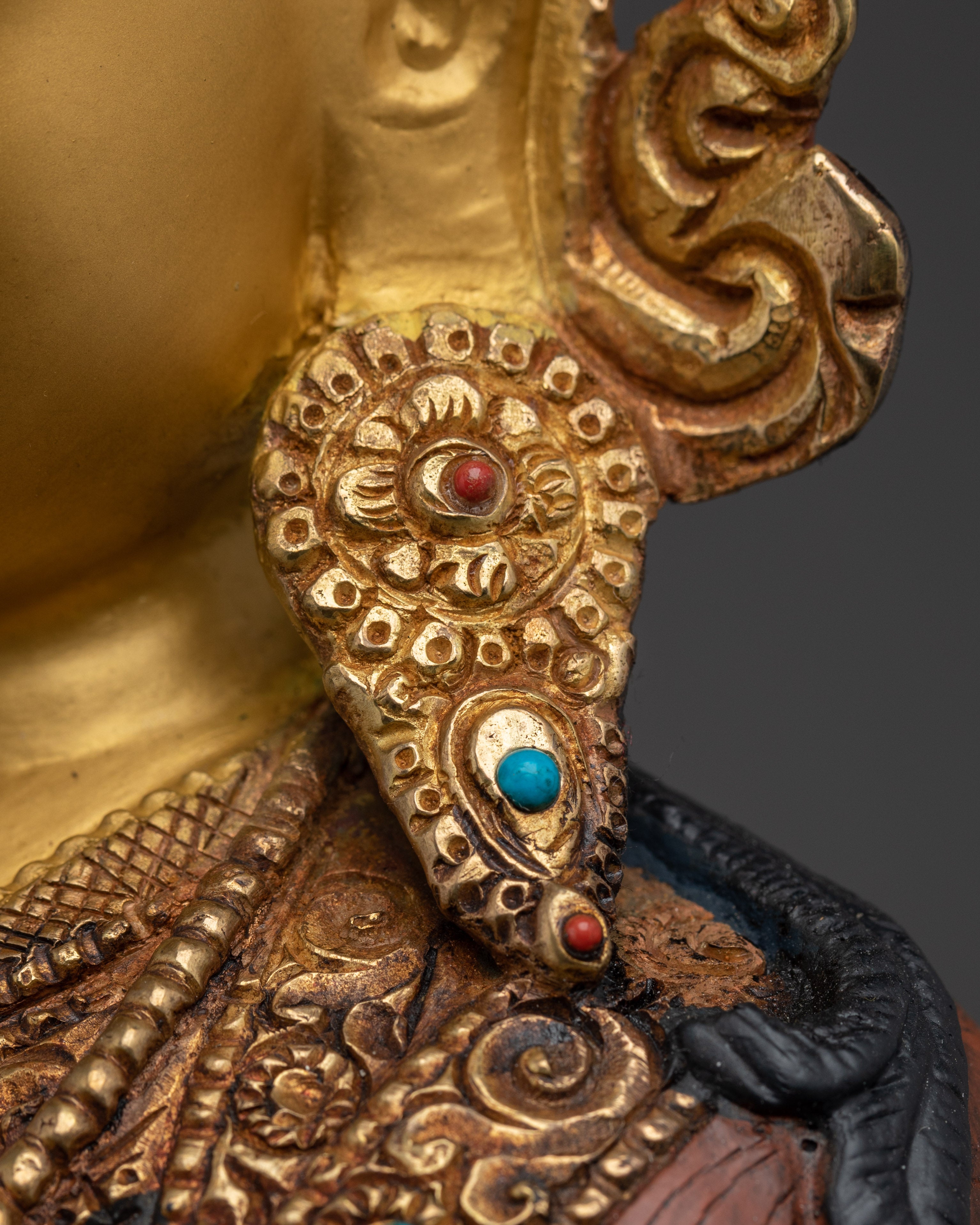 Guru Rinpoche Figure Gold & Acrylic Detailing | Buddhist Deity for Altar & Meditation