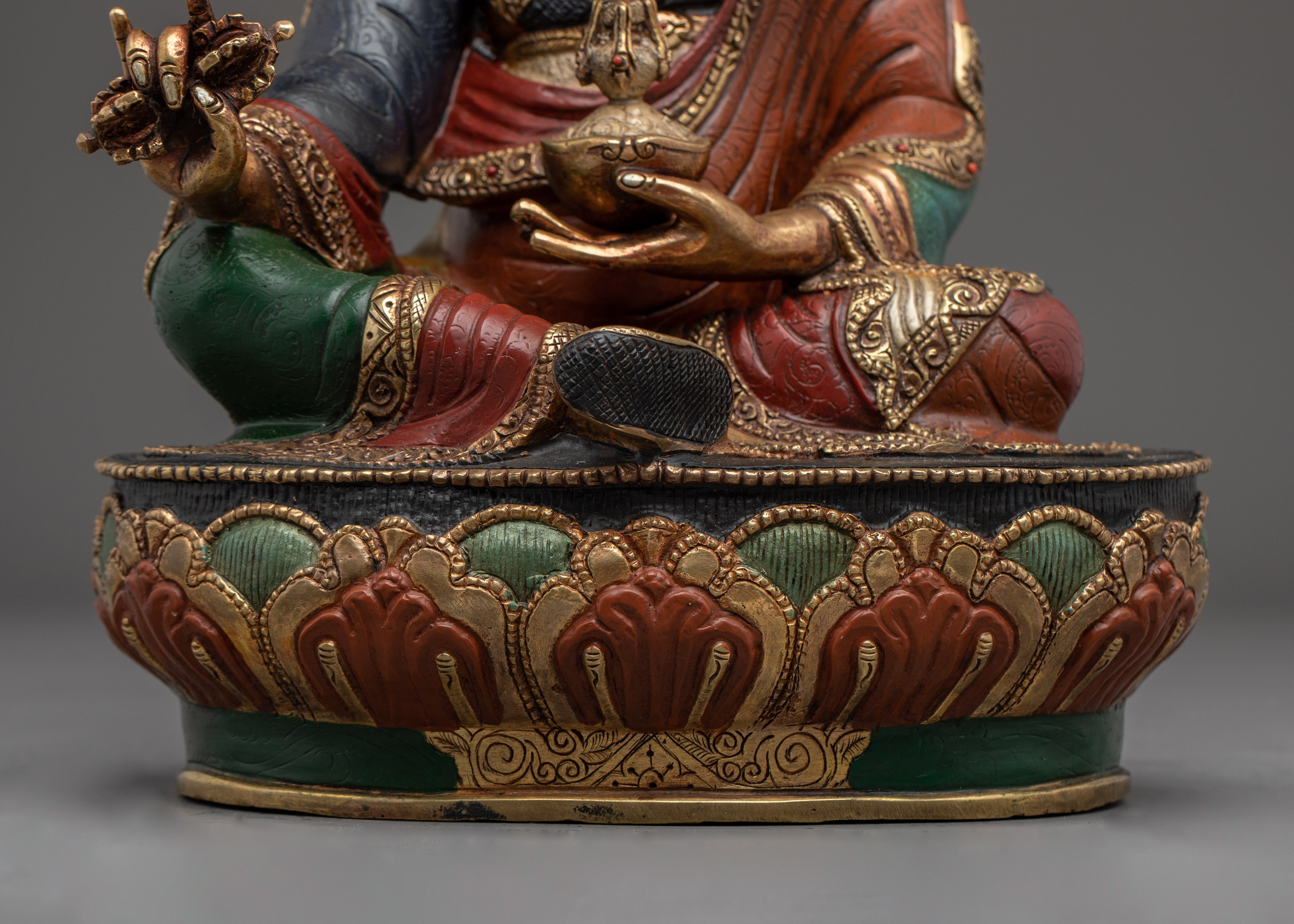 Guru Rinpoche Figure Gold & Acrylic Detailing | Buddhist Deity for Altar & Meditation