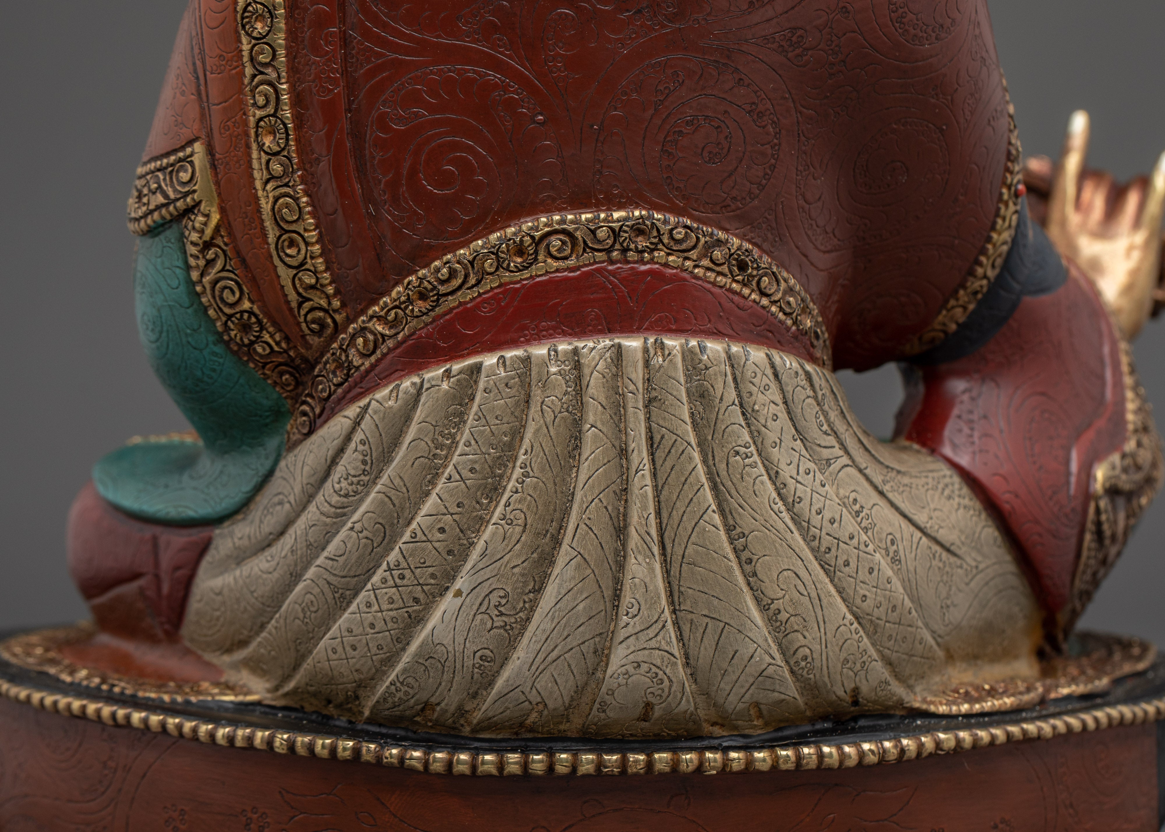 Guru Rinpoche Figure Gold & Acrylic Detailing | Buddhist Deity for Altar & Meditation