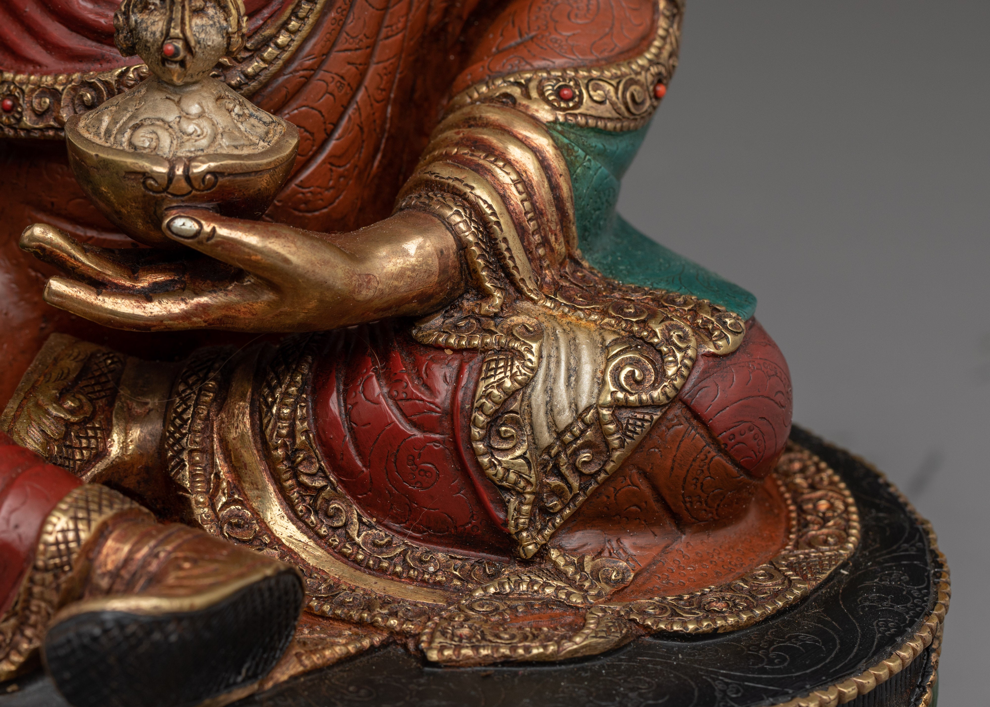 Guru Rinpoche Figure Gold & Acrylic Detailing | Buddhist Deity for Altar & Meditation