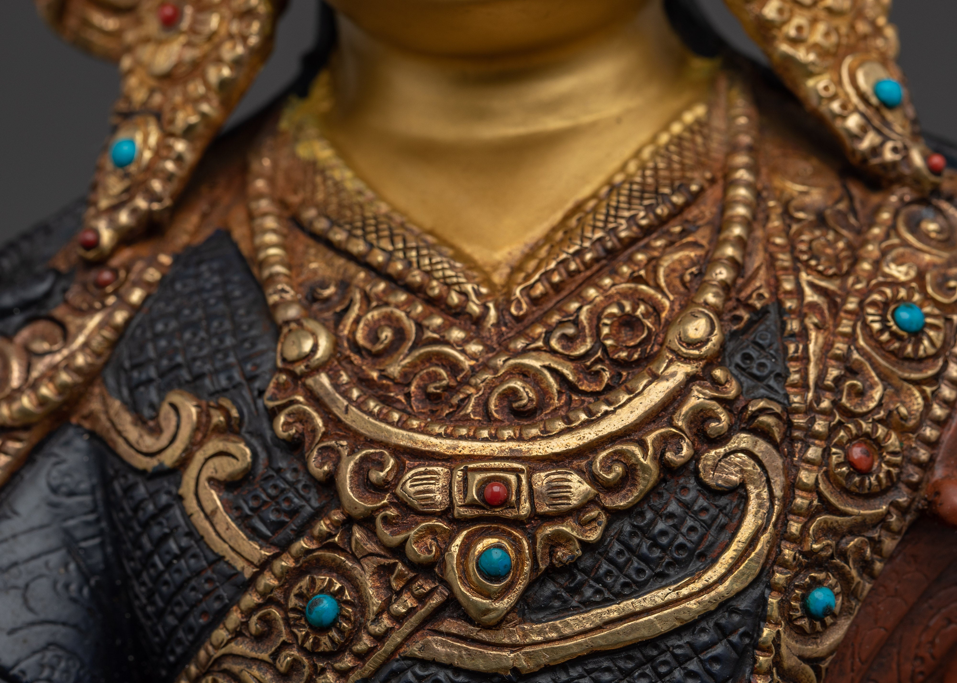 Guru Rinpoche Figure Gold & Acrylic Detailing | Buddhist Deity for Altar & Meditation