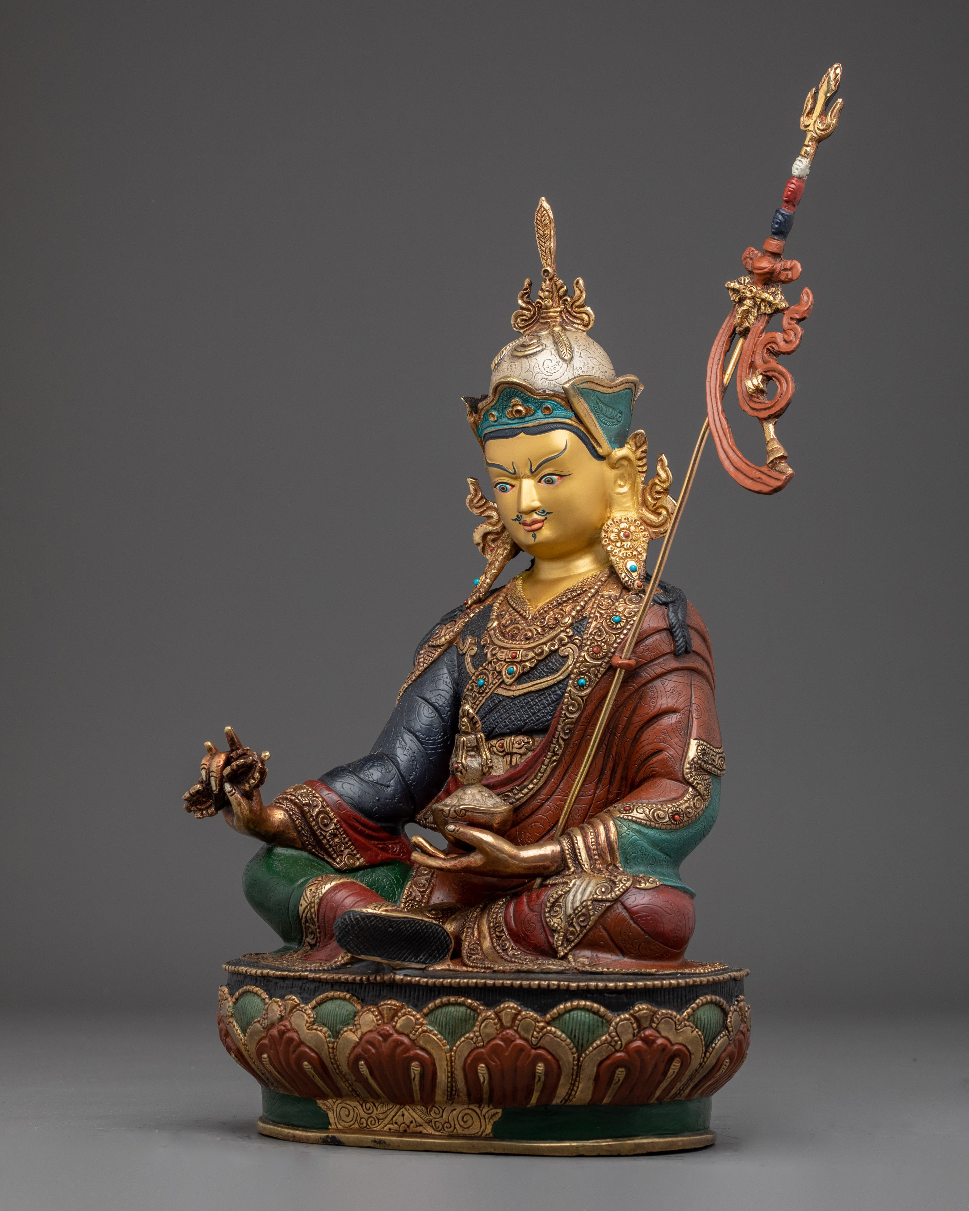 Guru Rinpoche Figure Gold & Acrylic Detailing | Buddhist Deity for Altar & Meditation