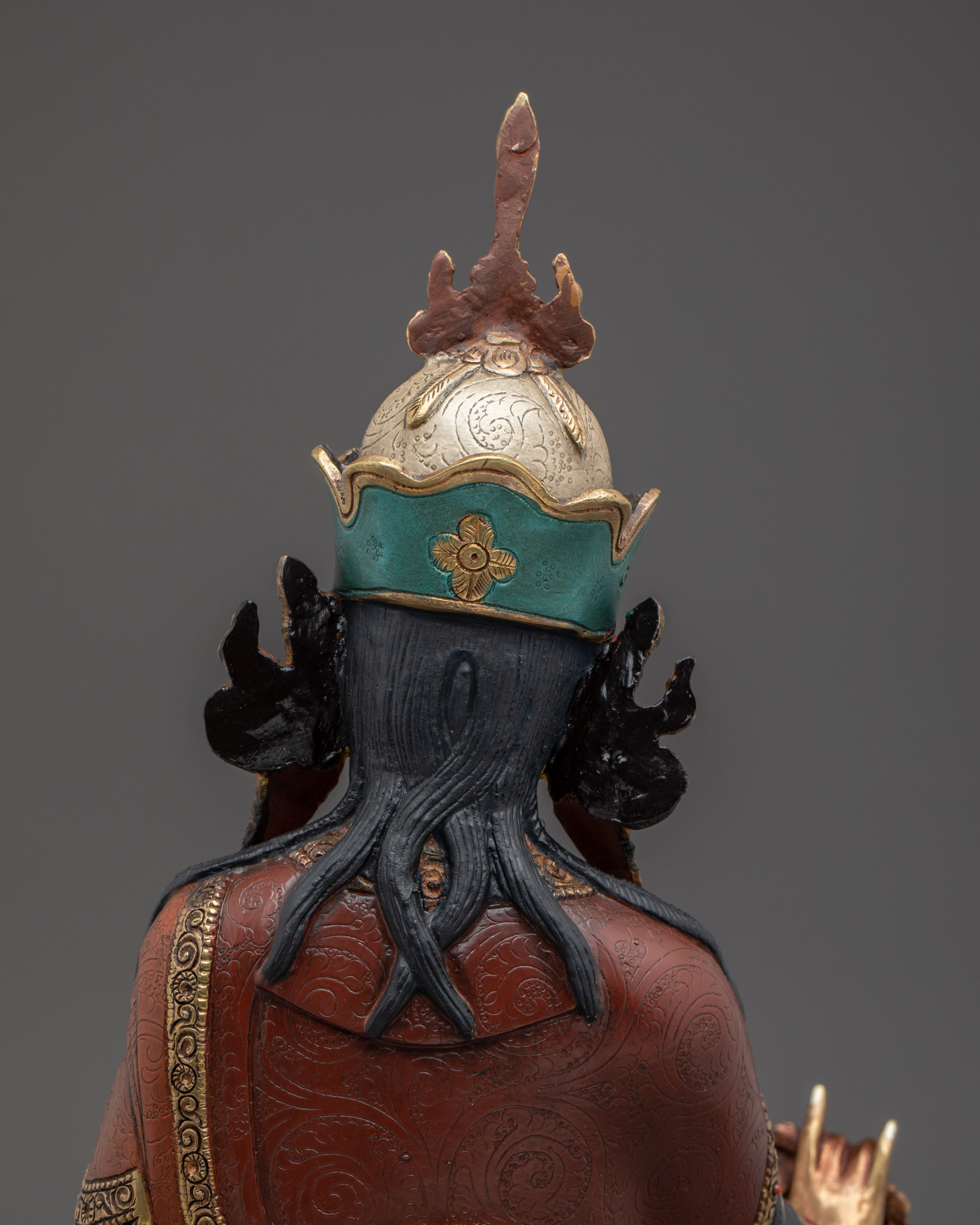 Guru Rinpoche Figure Gold & Acrylic Detailing | Buddhist Deity for Altar & Meditation