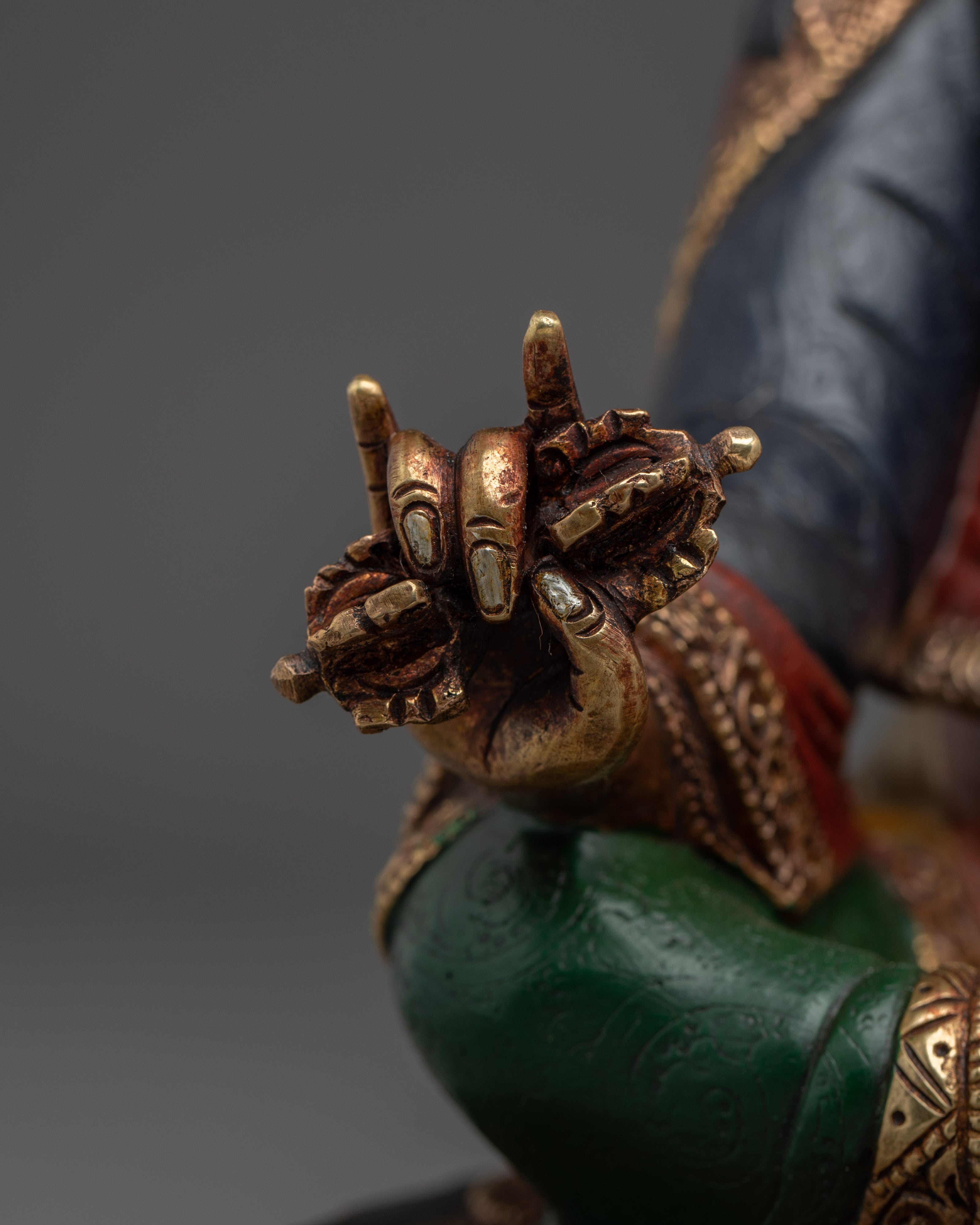 Guru Rinpoche Figure Gold & Acrylic Detailing | Buddhist Deity for Altar & Meditation