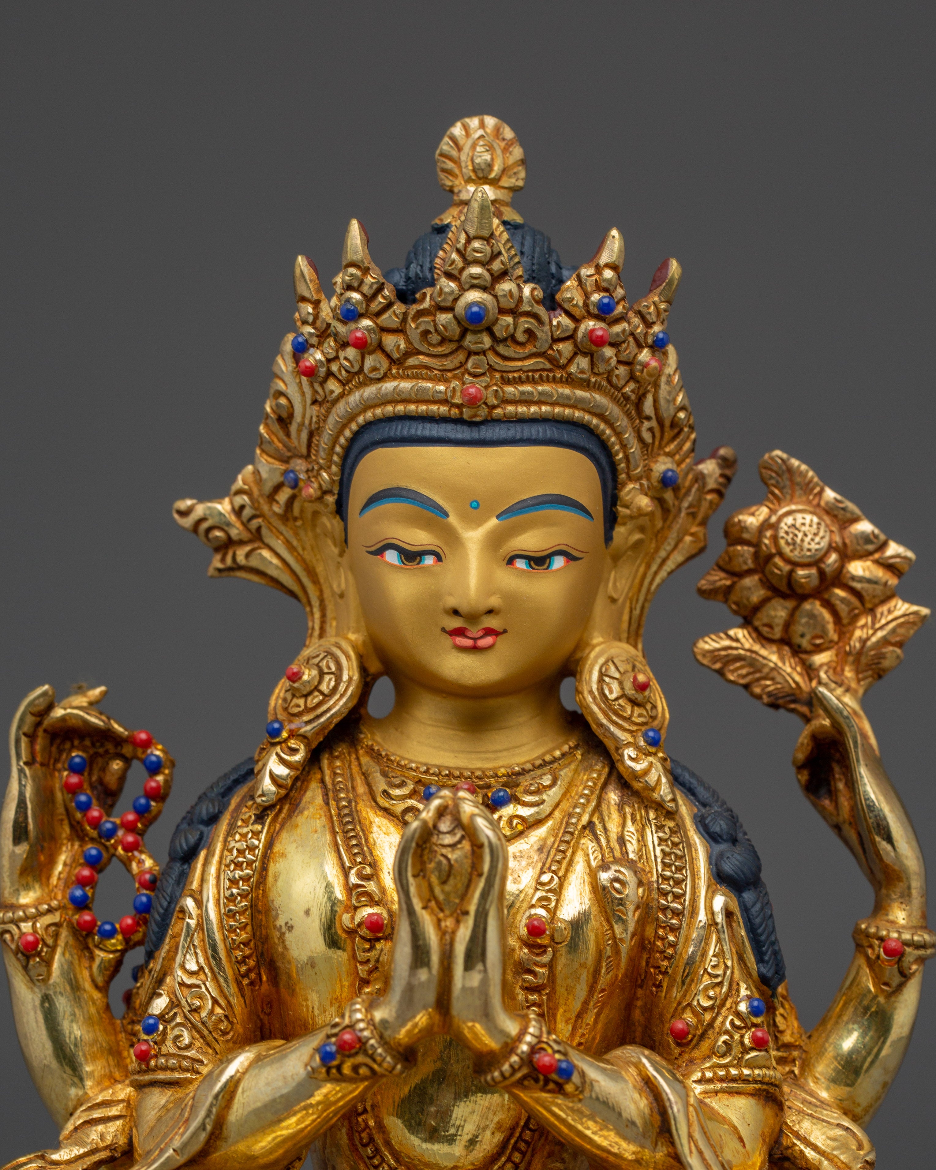 Handcrafted Chenrezig Copper Artwork | Meditation and Spiritual Decor