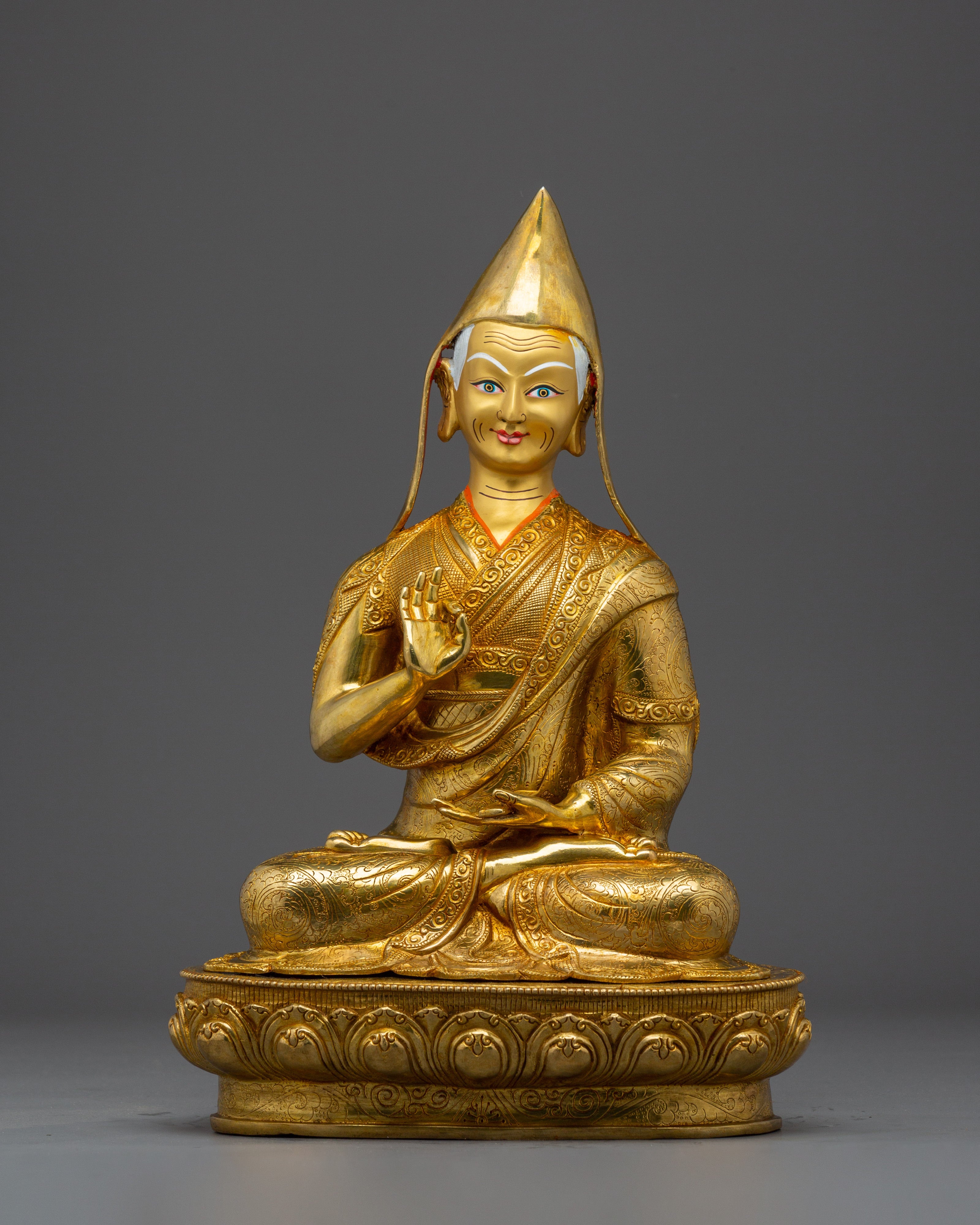 Tsongkhapa Statue Set: Himalayan Handmade Artwork