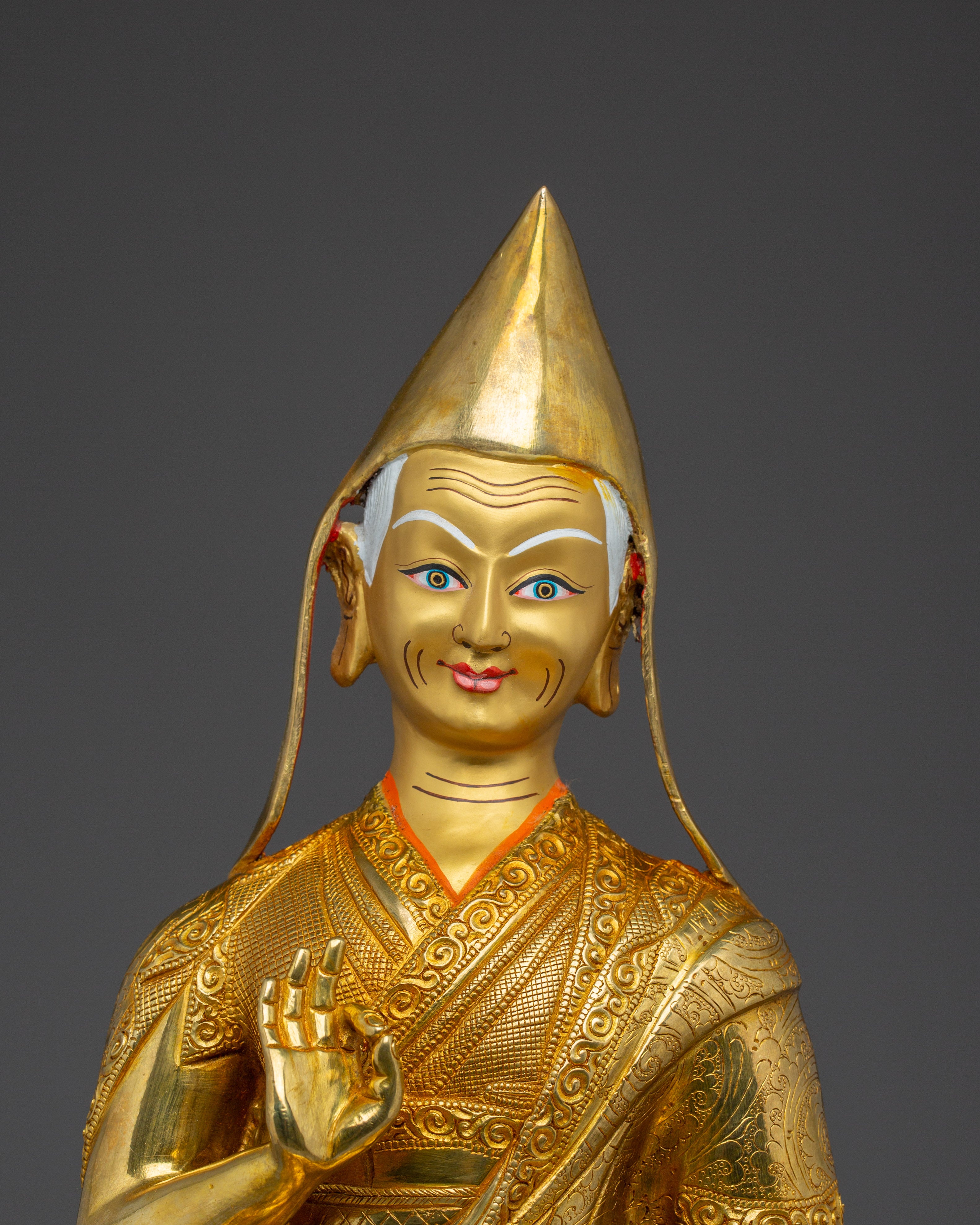 Tsongkhapa Statue Set: Himalayan Handmade Artwork
