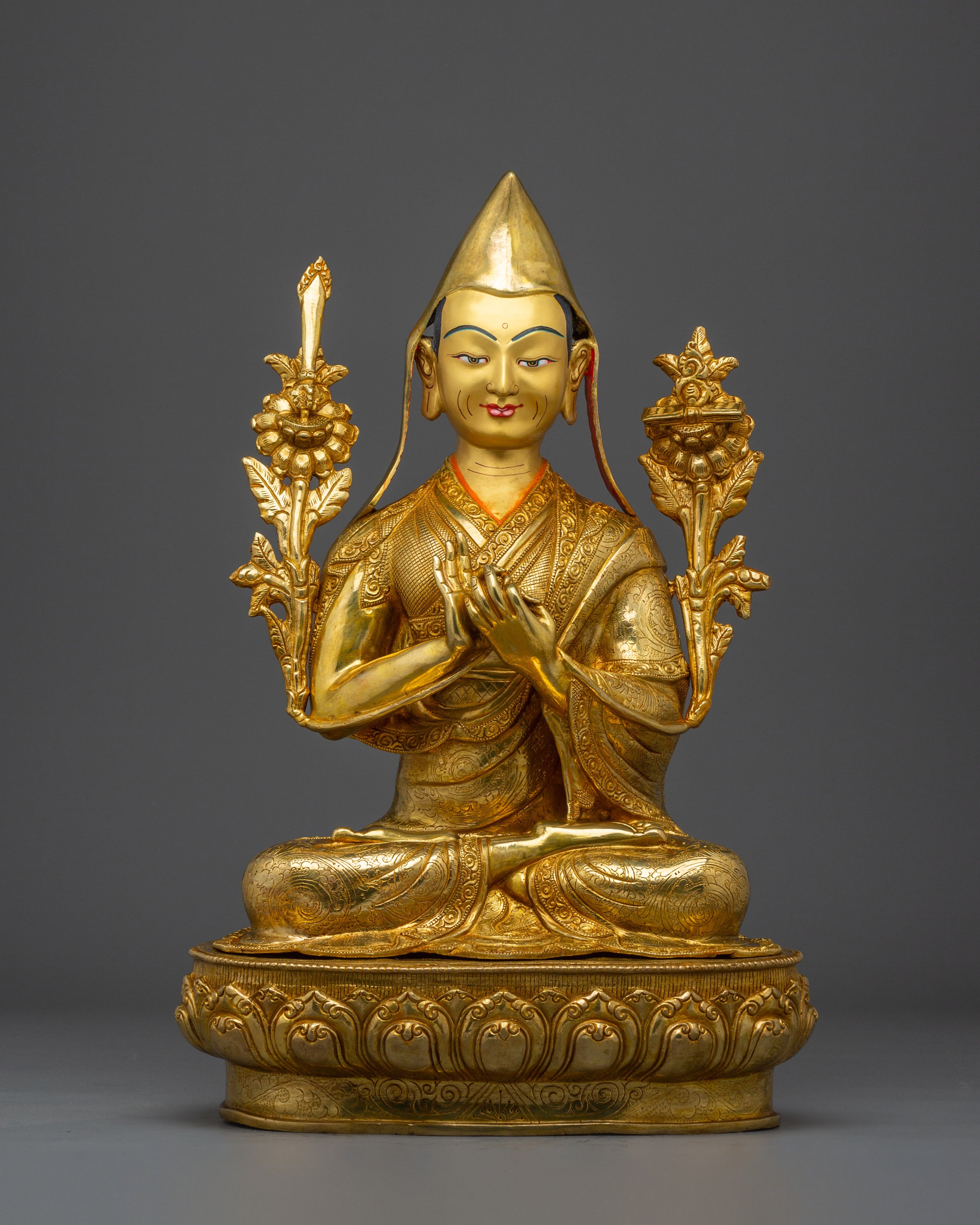 Tsongkhapa Statue Set: Himalayan Handmade Artwork