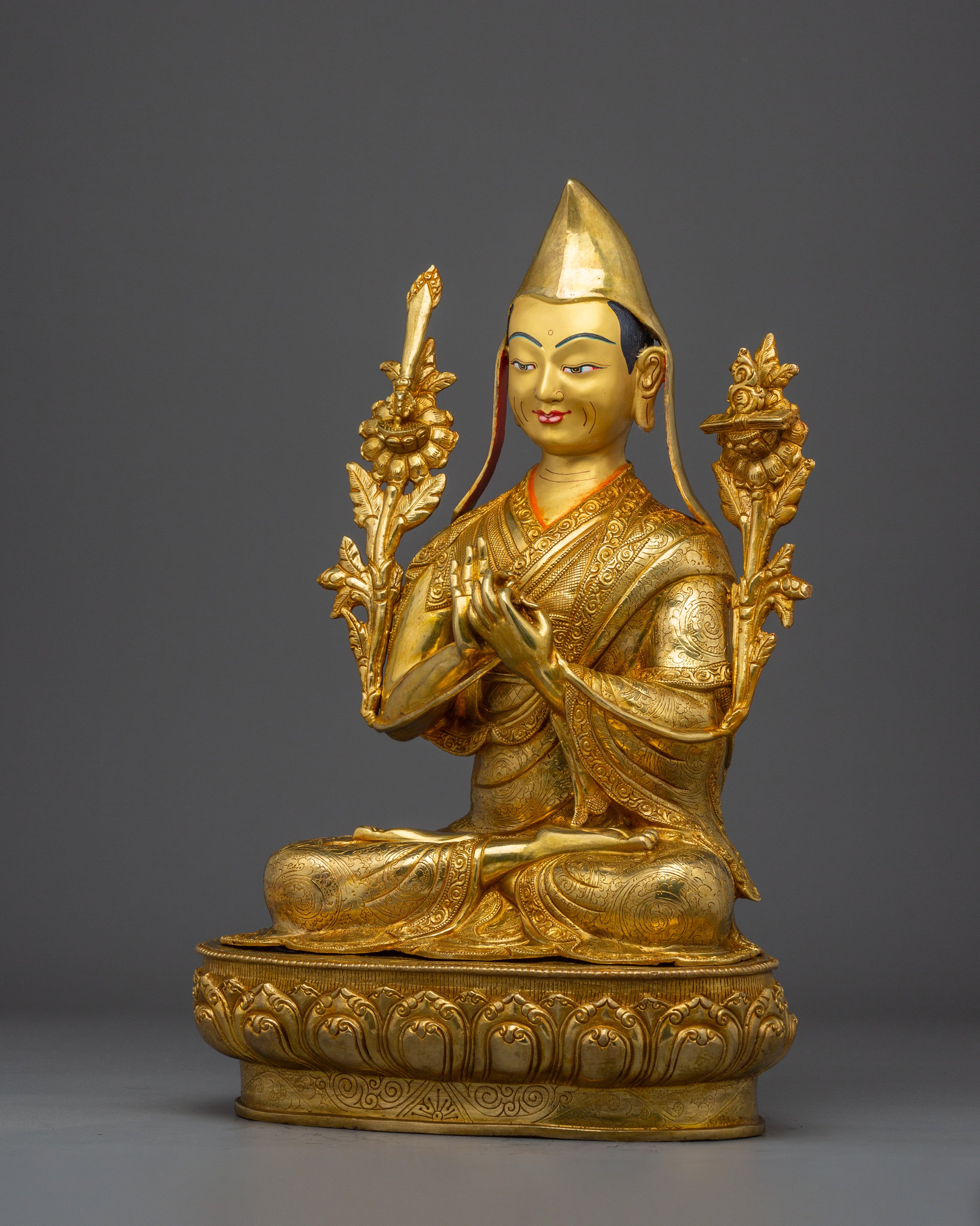 Tsongkhapa Statue Set: Himalayan Handmade Artwork