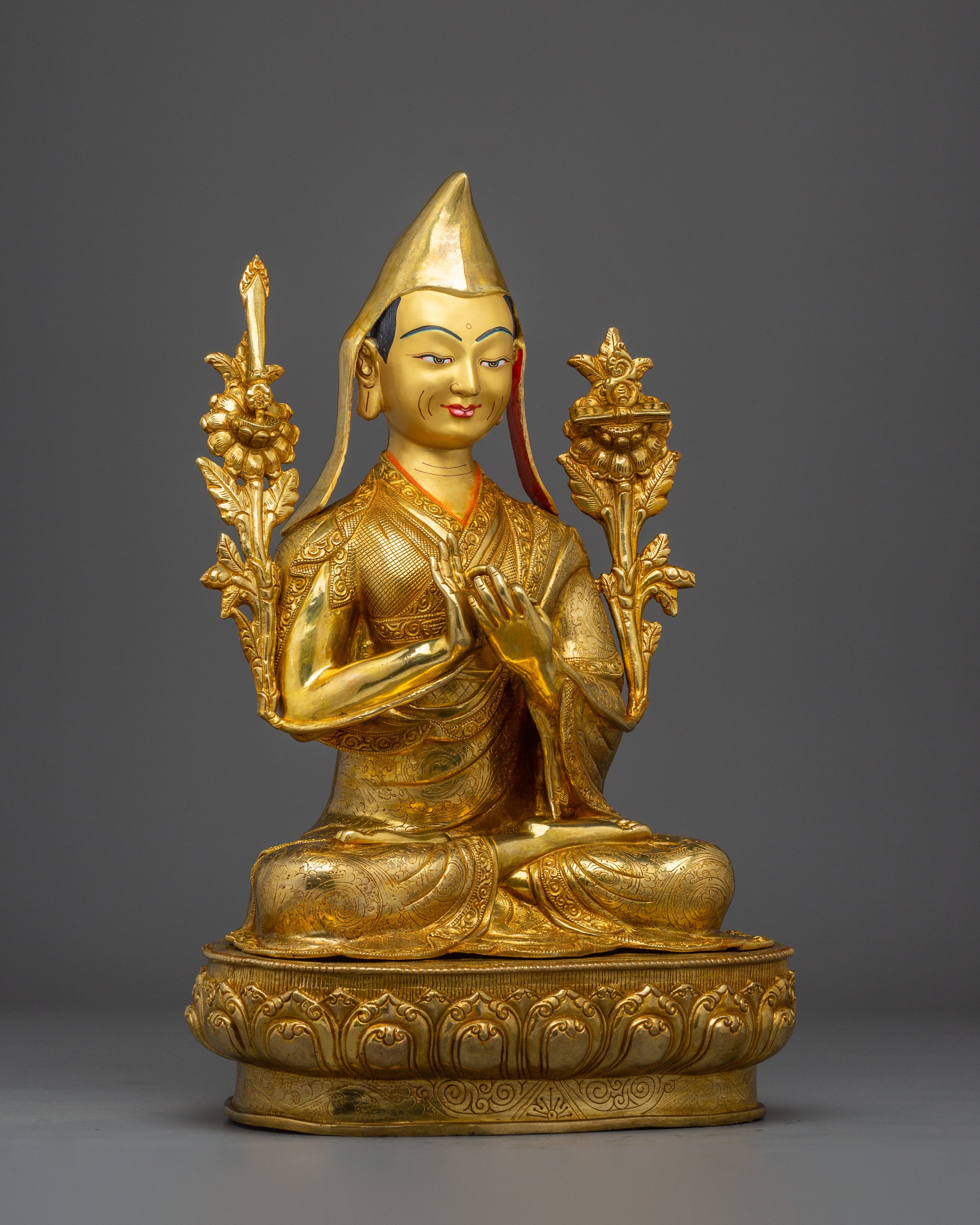 Tsongkhapa Statue Set: Himalayan Handmade Artwork