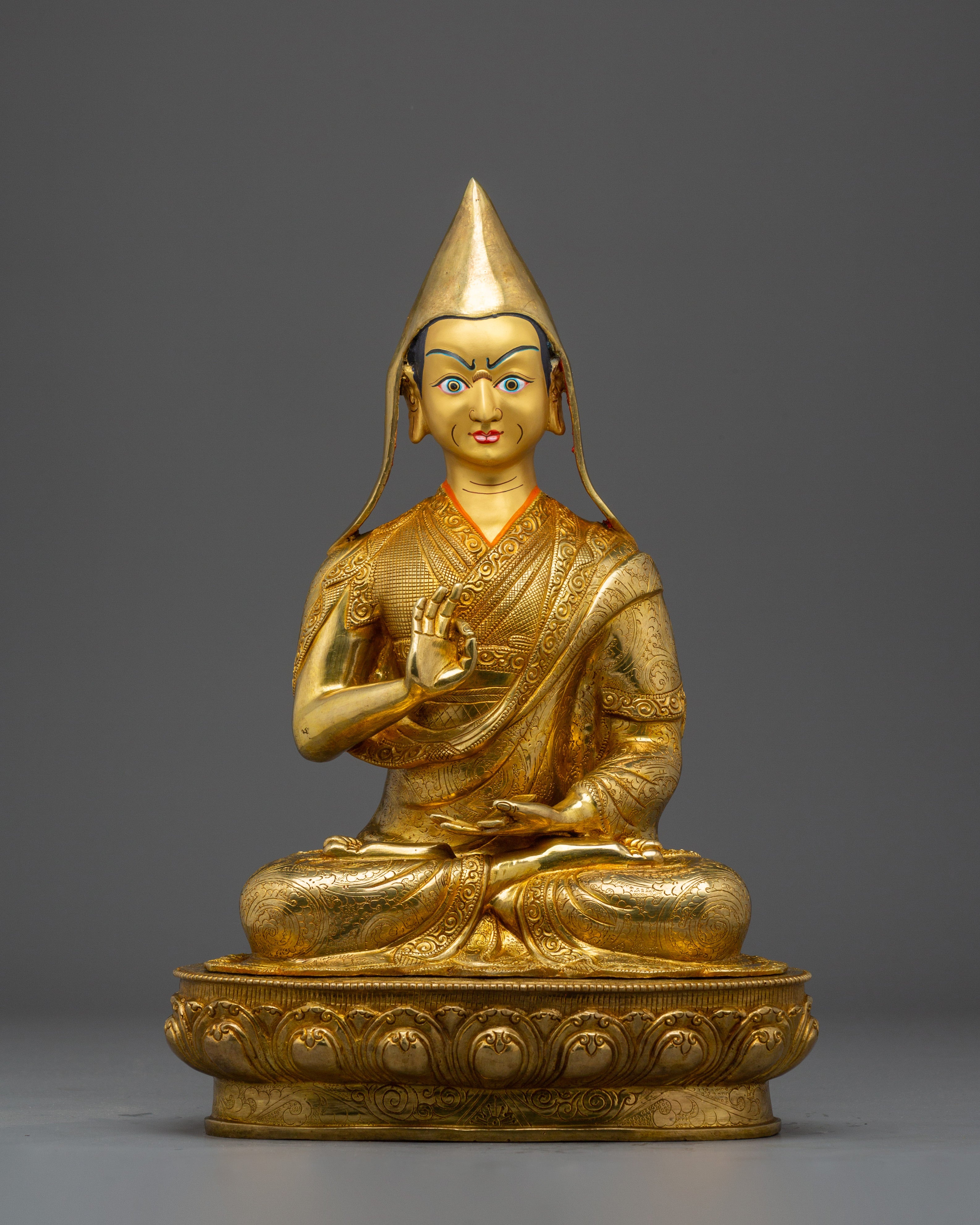 Tsongkhapa Statue Set: Himalayan Handmade Artwork