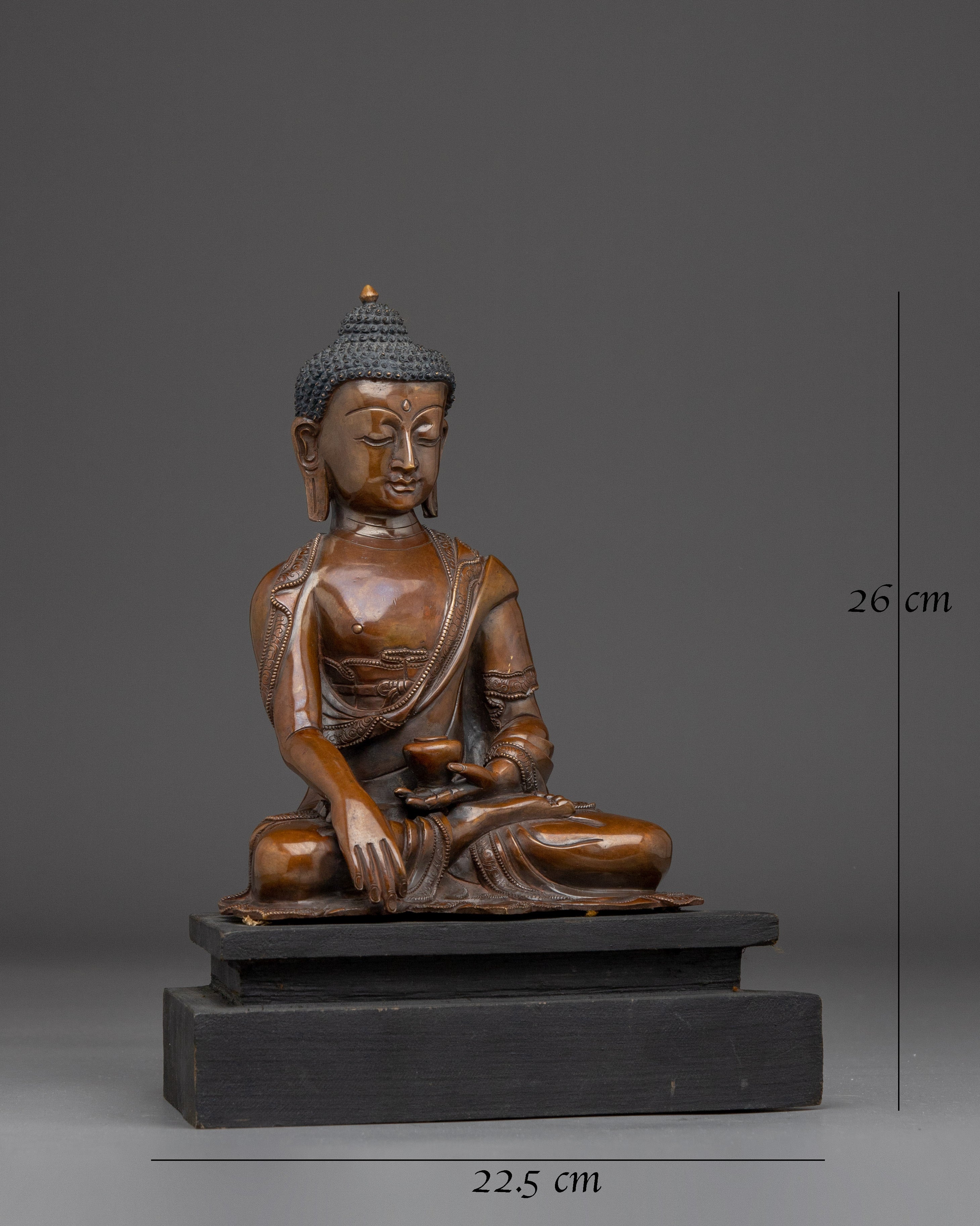 Shakyamuni Buddha Statue: Oxidized Copper Artwork 