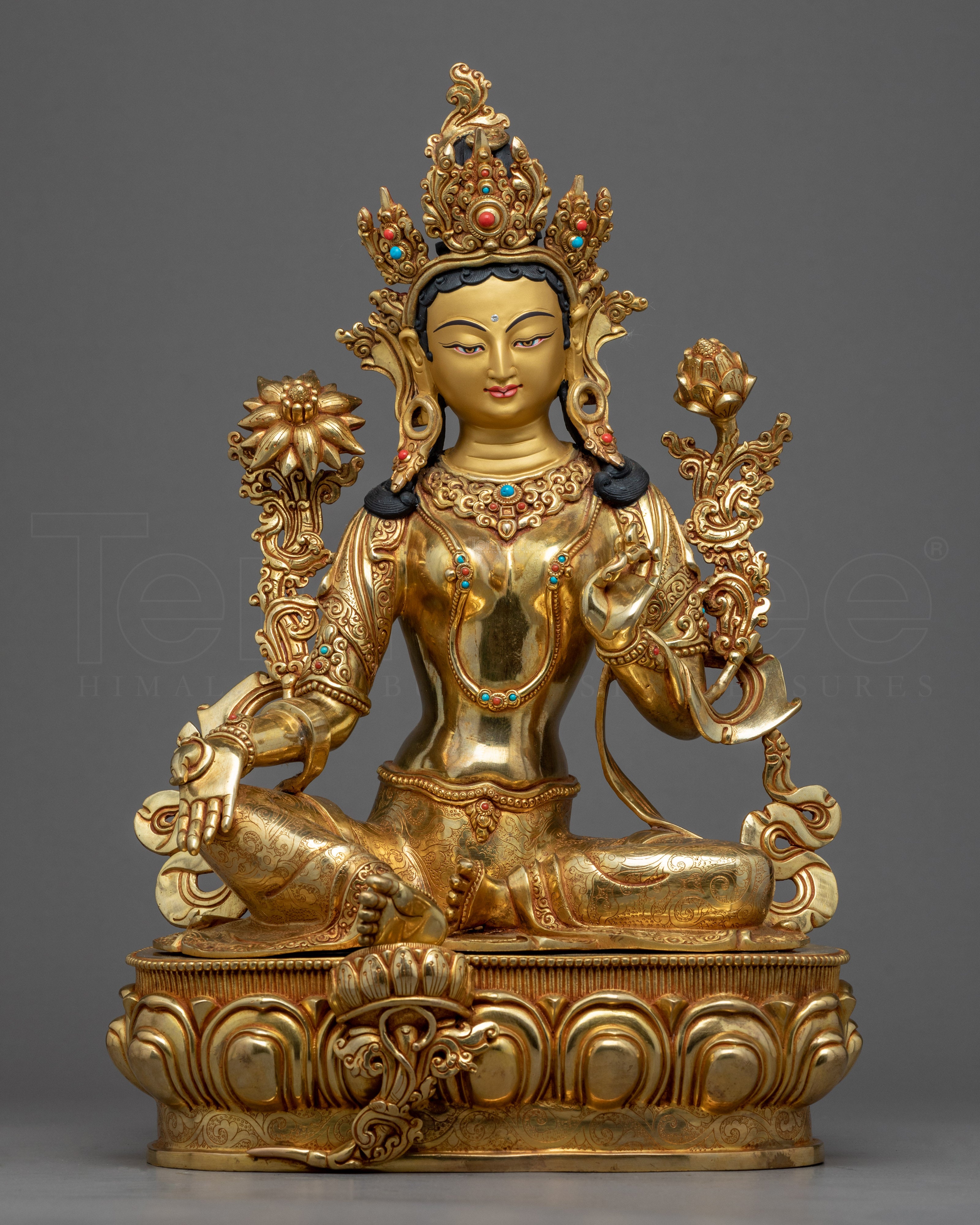 Tibetan Statue Green Tara | Gold Plated Himalayan Art