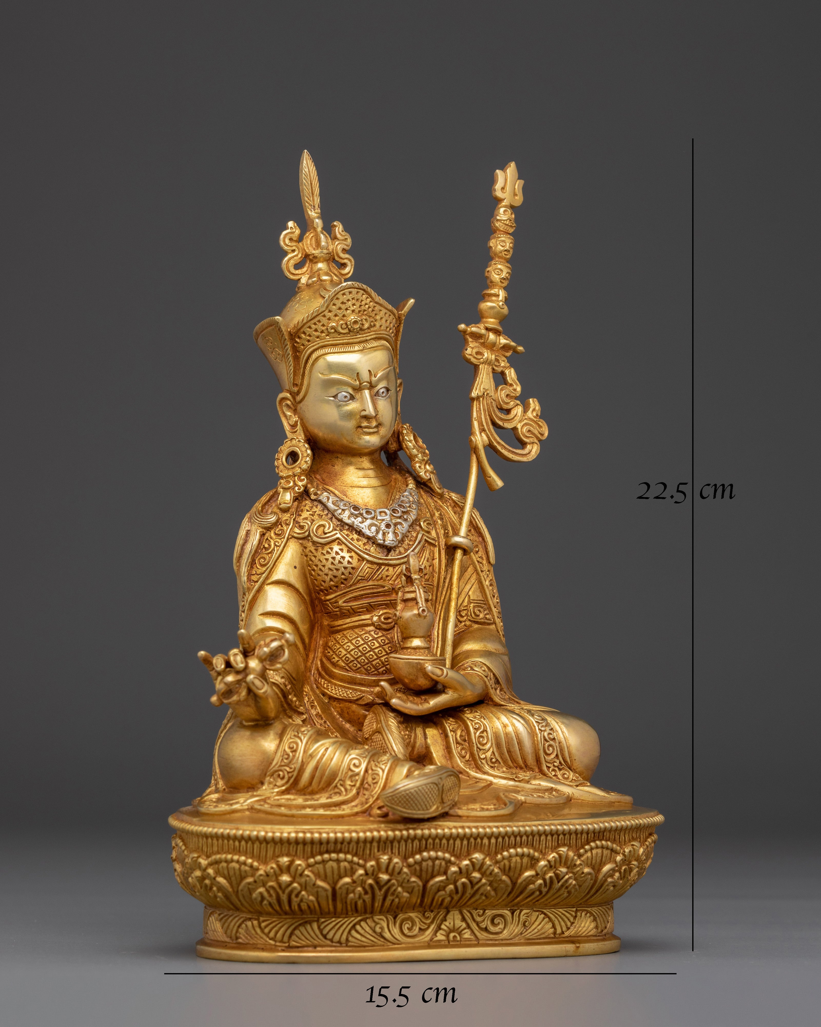 Guru Rinpoche Gold Gilded Copper Statue 