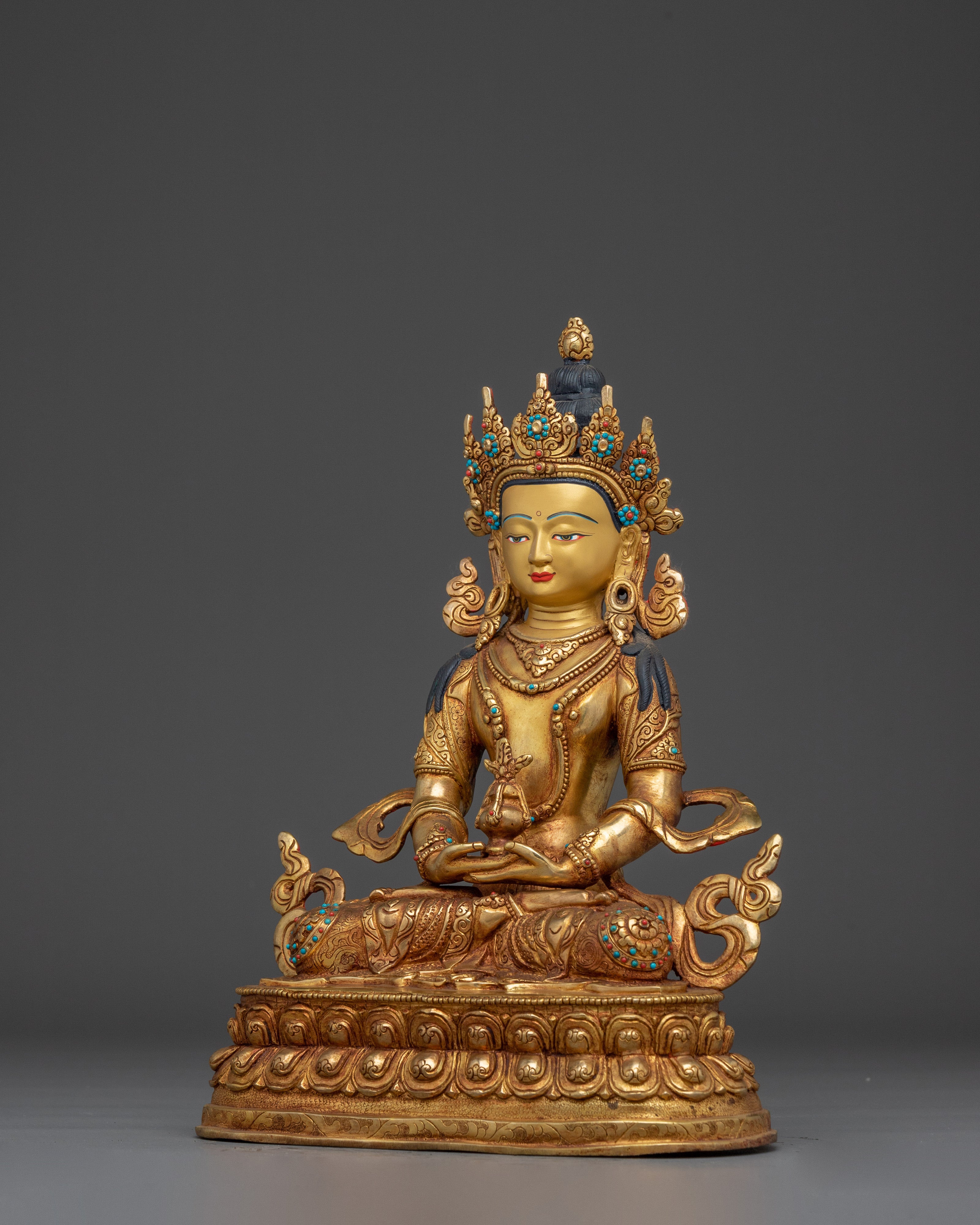Amitayus, Tibetan Longevity Deity | Handcrafted Gold Statue for Spiritual Protection