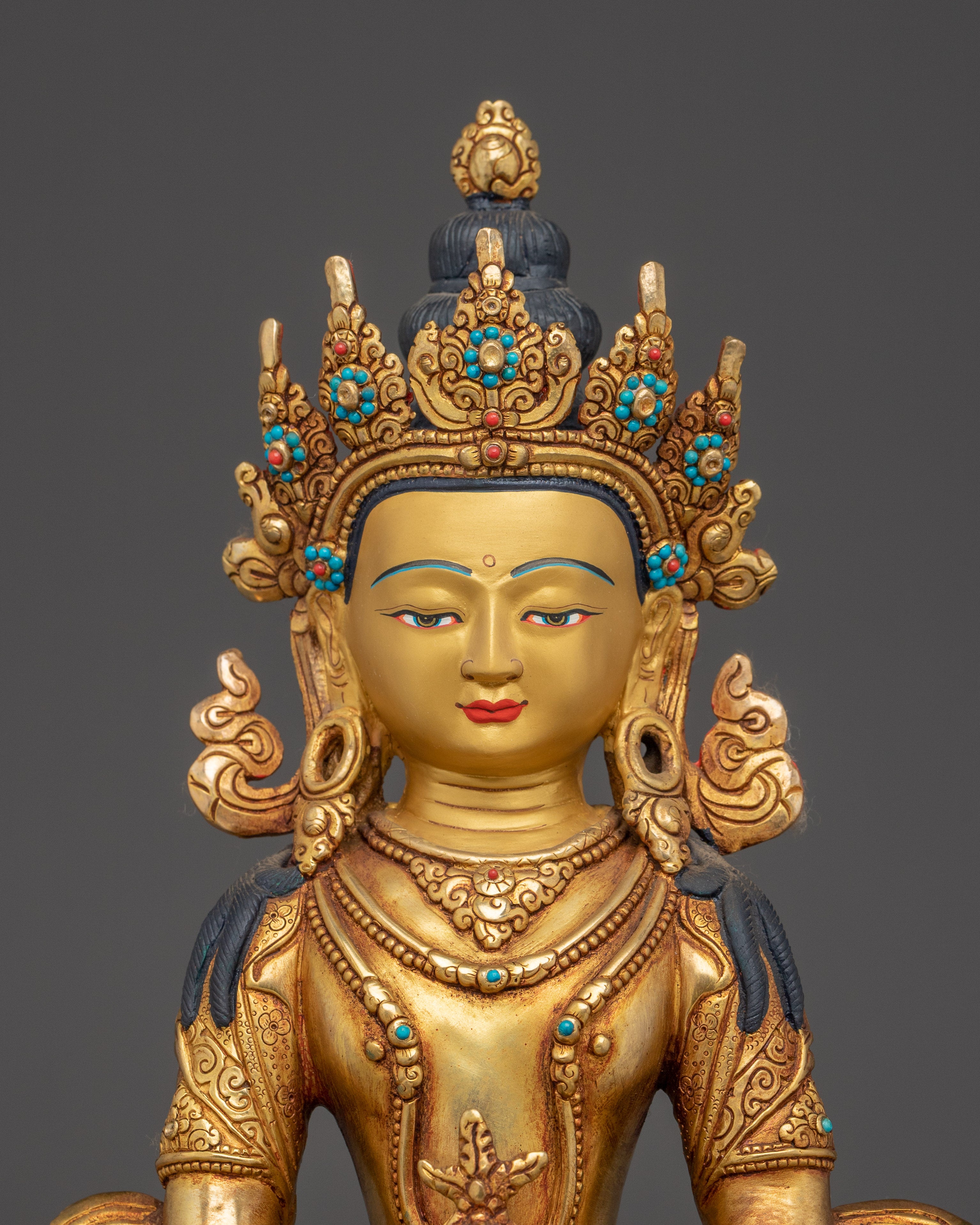 Amitayus, Tibetan Longevity Deity | Handcrafted Gold Statue for Spiritual Protection