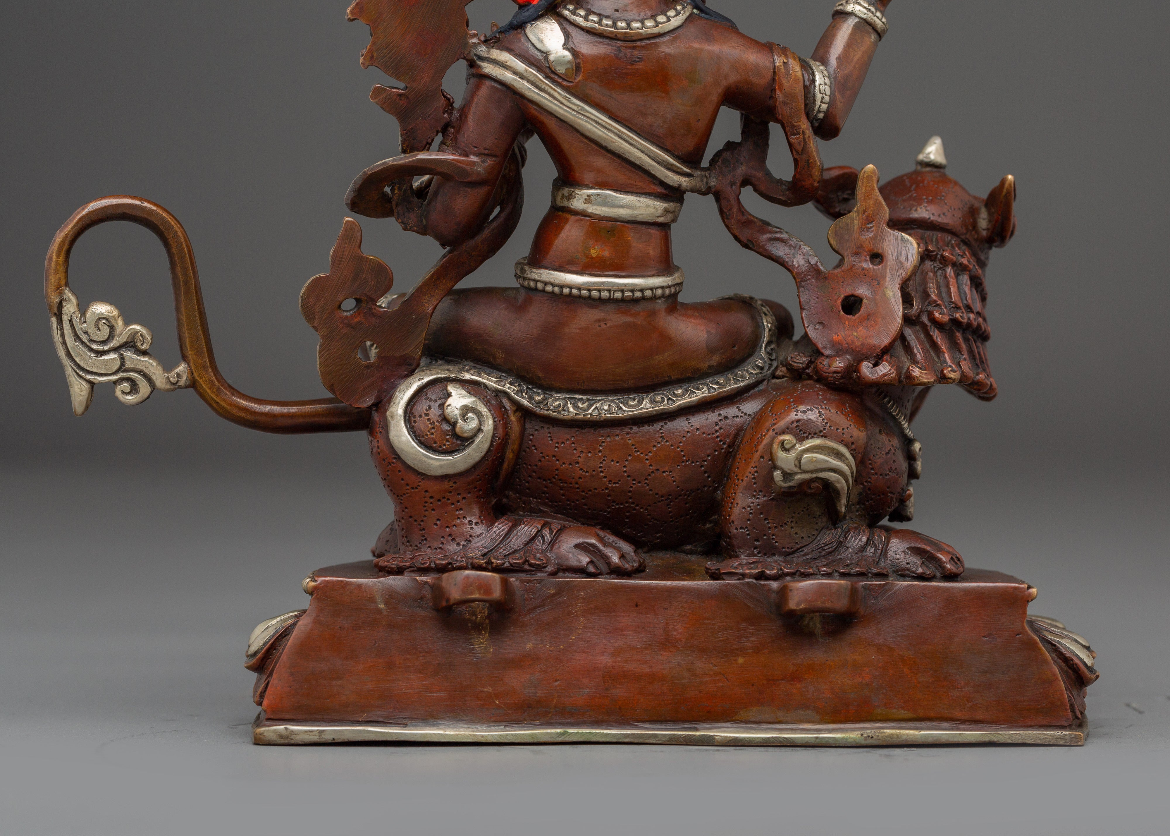 Simhanada Manjushri Copper Sculpture |  Sculpture of the Bodhisattva of Wisdom