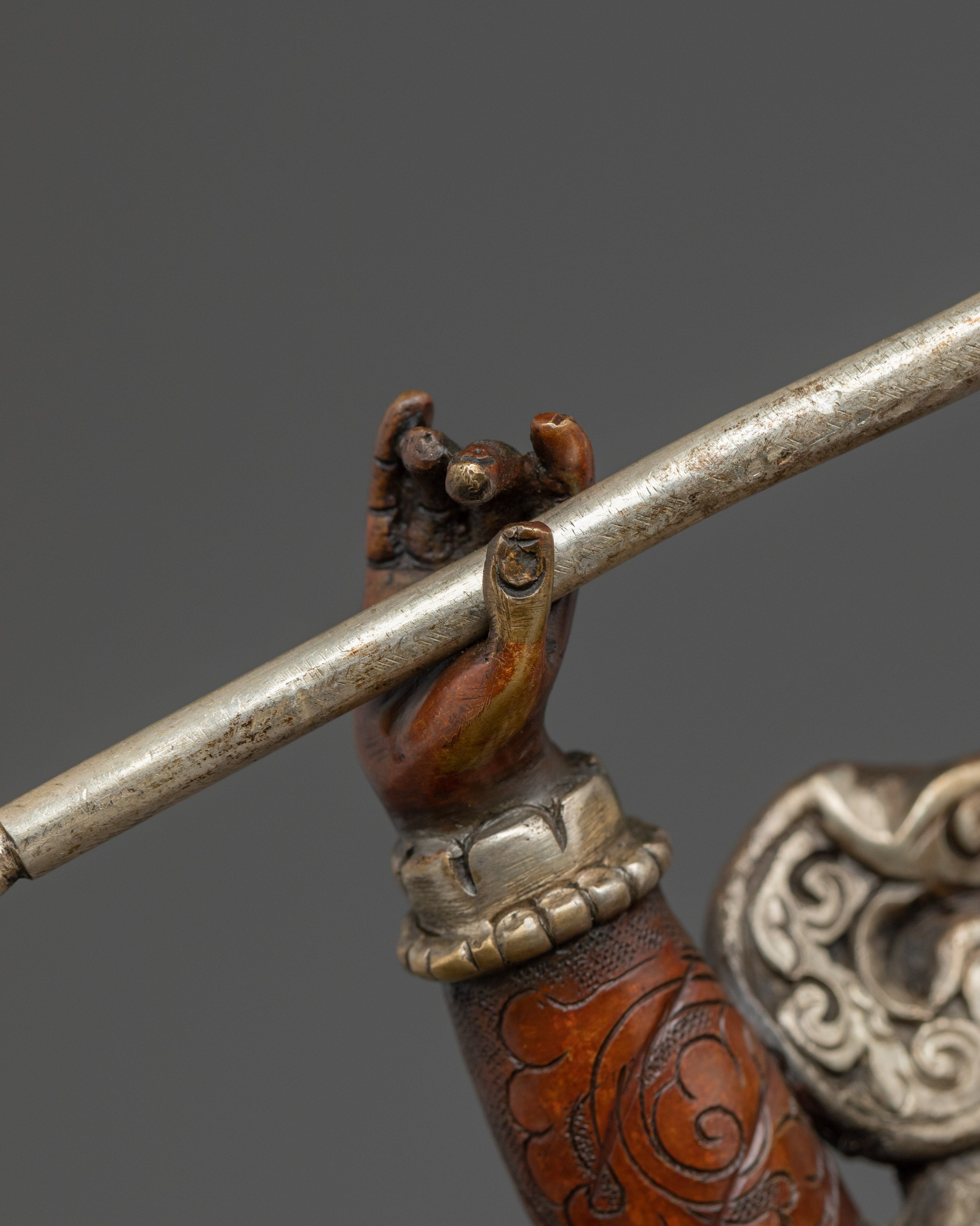 King Gesar Silver Plated Copper Sculpture | Tibetan Warrior King on Horse