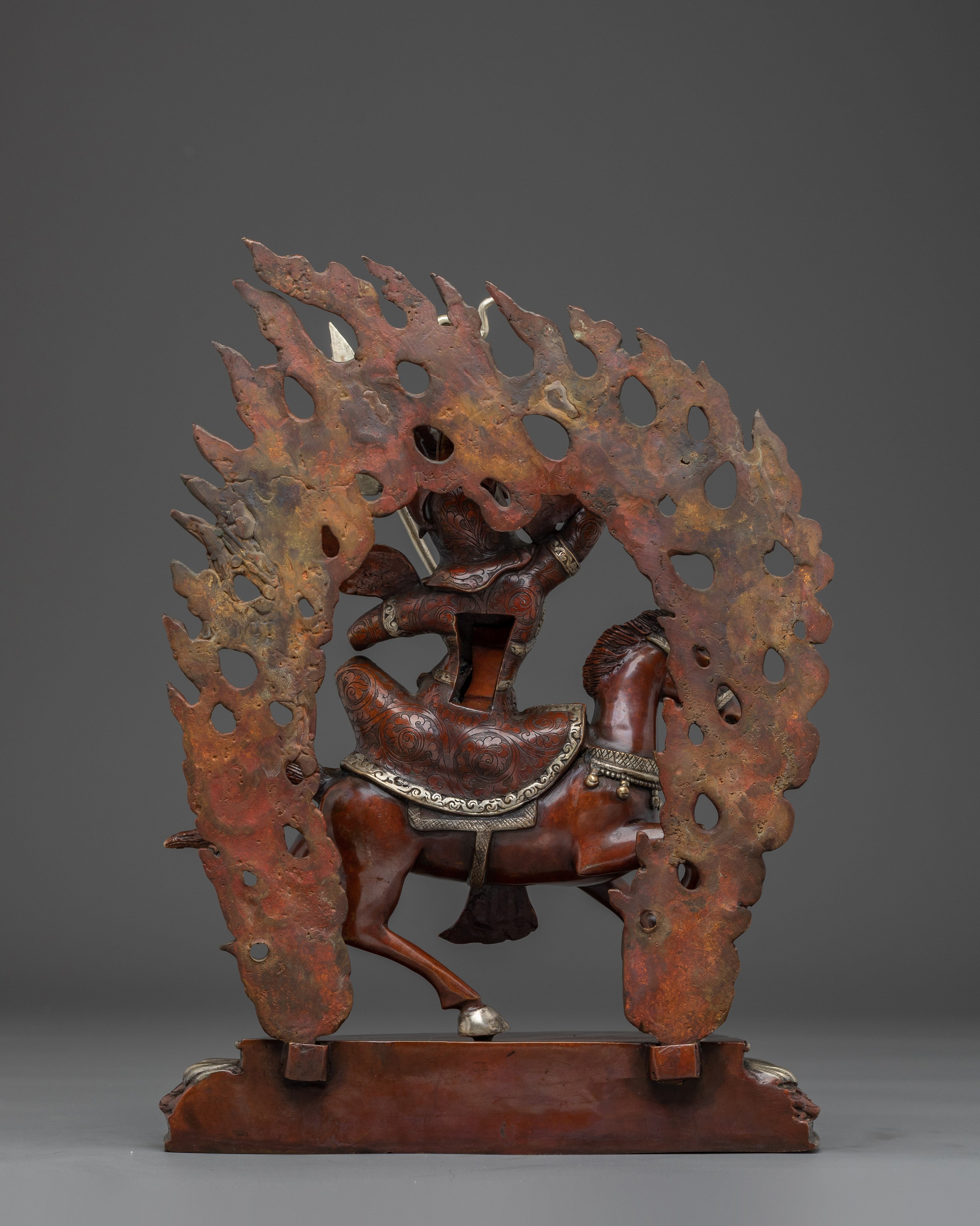 King Gesar Silver Plated Copper Sculpture | Tibetan Warrior King on Horse